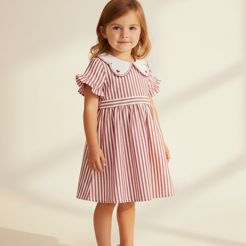 Vestido Infantil Listrado com Gola Bordada Sailor