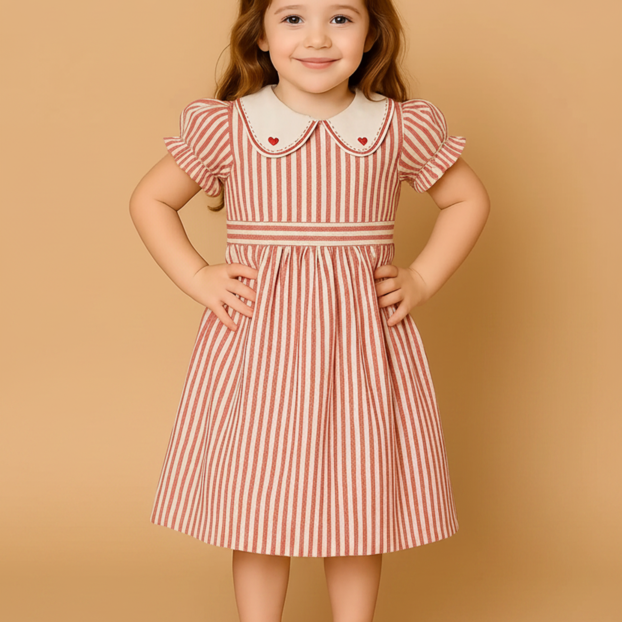 Vestido Infantil Listrado com Gola Bordada Sailor — foto 1