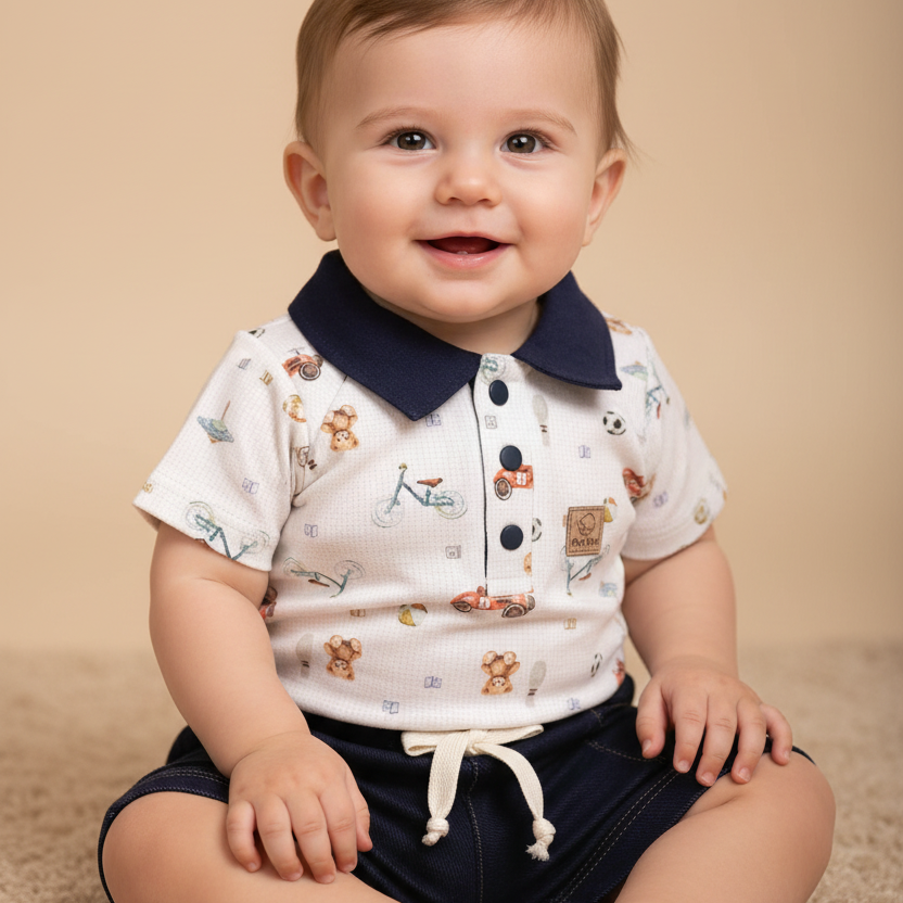 Conjunto Menino Algodão Egípcio Body e Shorts Estampa Vintage Toys — foto 1