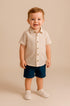Camisa Infantil Menino Manga Curta Malha Tricô Bege — foto 1