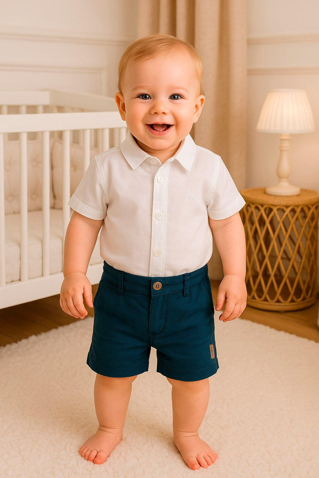 Bermuda Bebê Menino em Linho Azul Marinho — foto 1