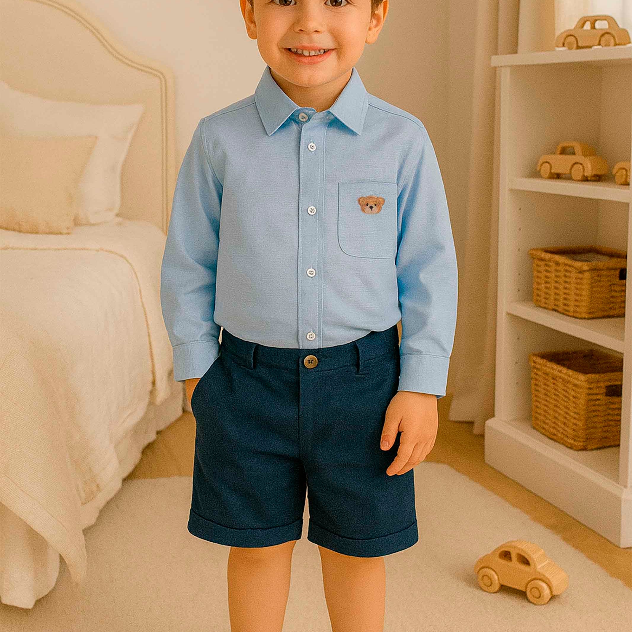Camisa Manga Longa Infantil Urso Azul Claro — foto 1