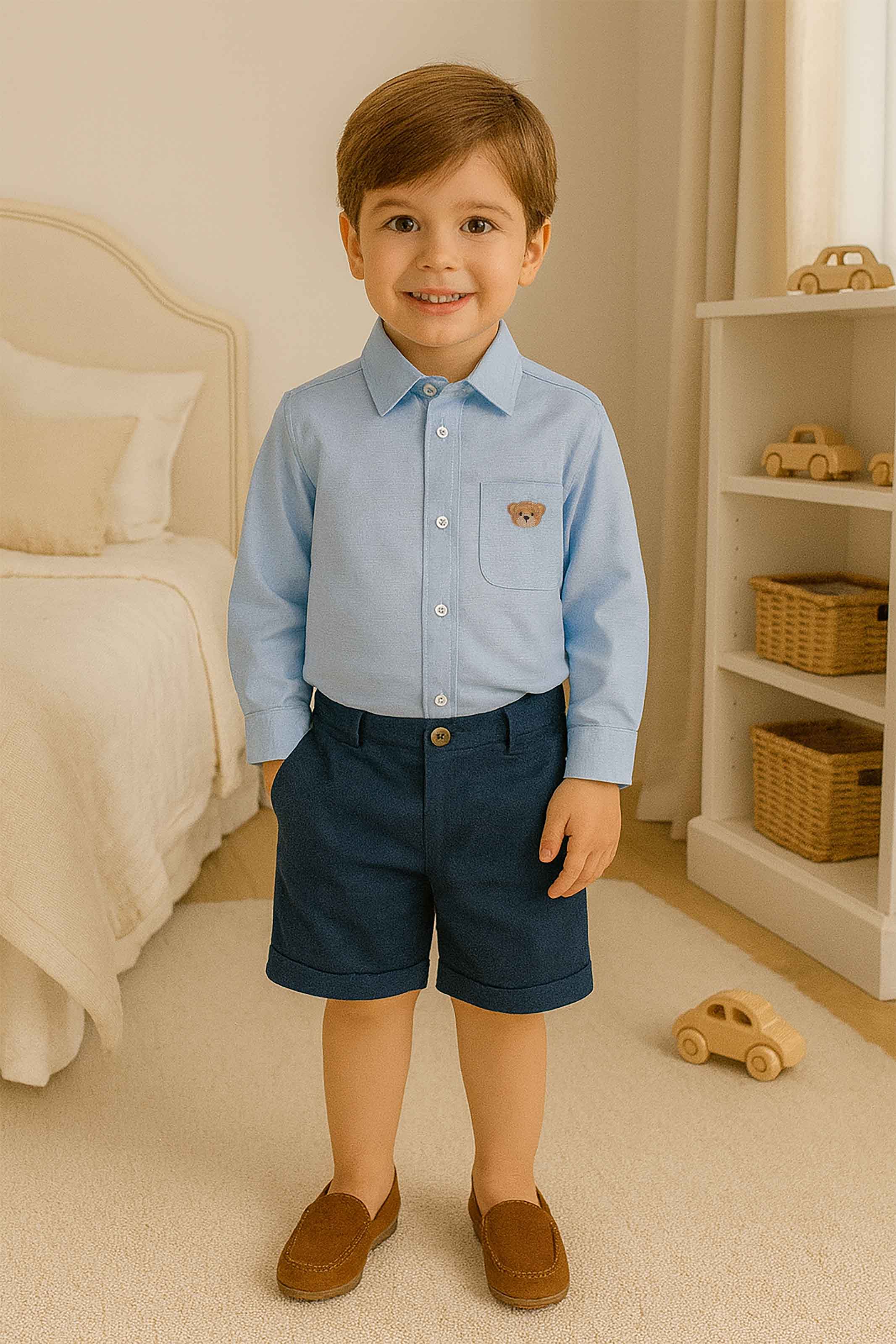 Camisa Manga Longa Infantil Urso Azul Claro — foto 1