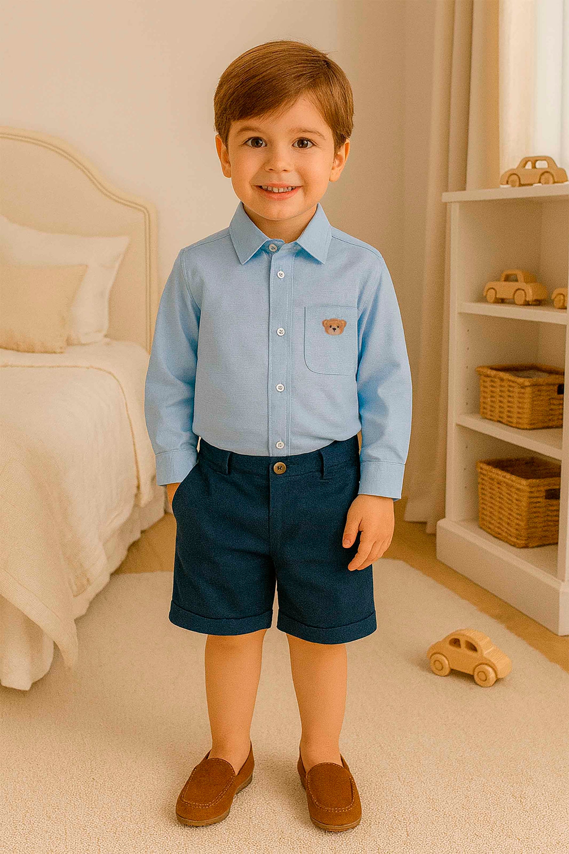 Bermuda Infantil Menino em Linho Azul Marinho — foto 1