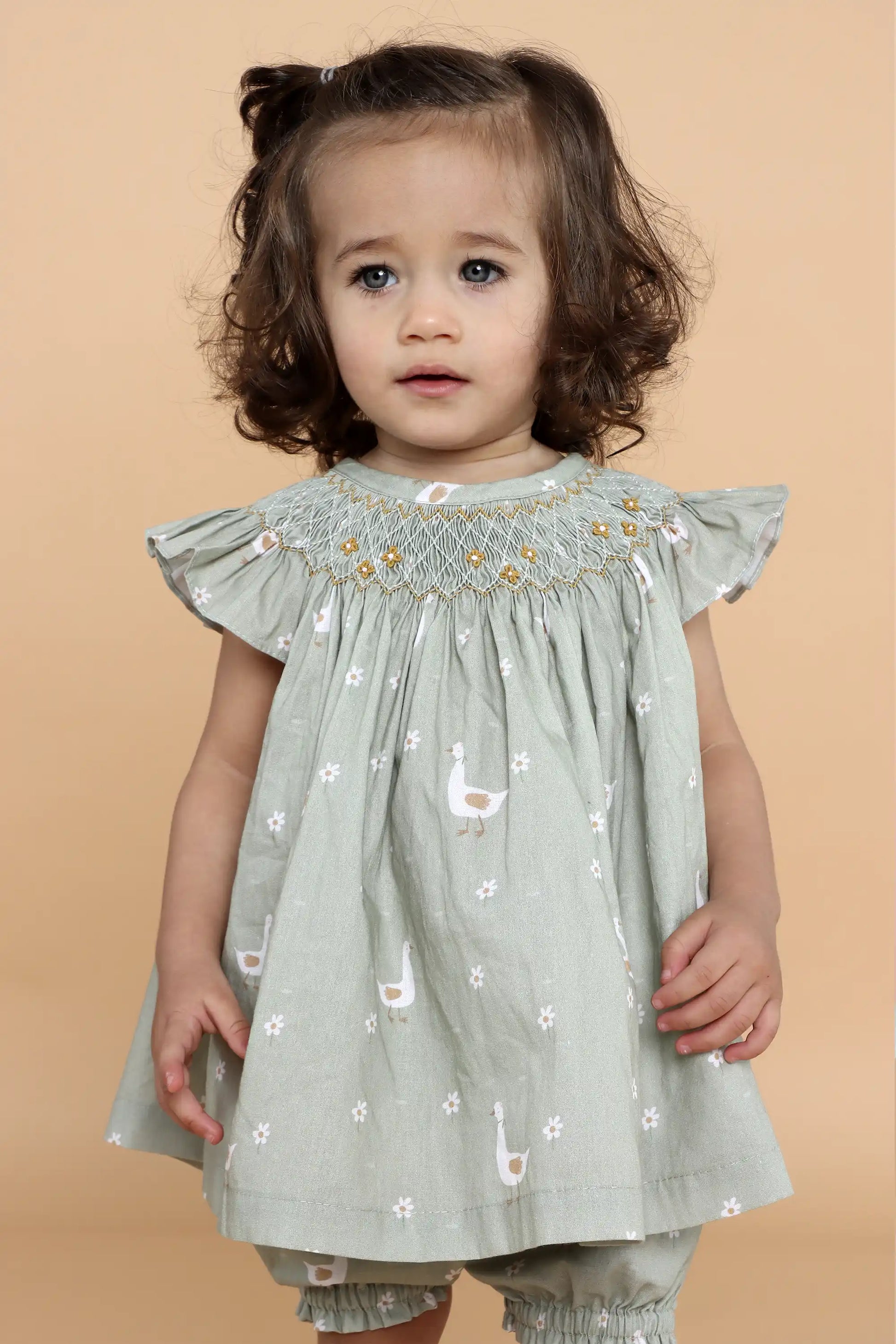 Vestido Bebê Russinho Ponto Smock Patinhos Exclusivo Petit Nini — foto 1