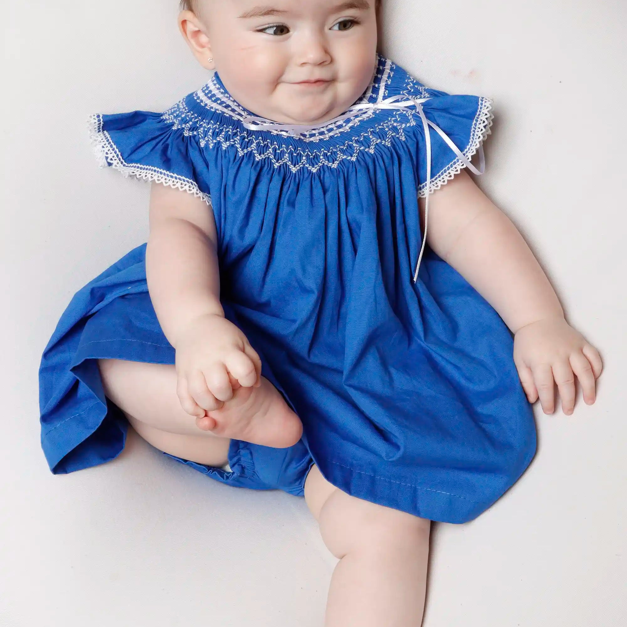 Vestido Bebê Russinho Casinha de Abelha Azul Royal — foto 1