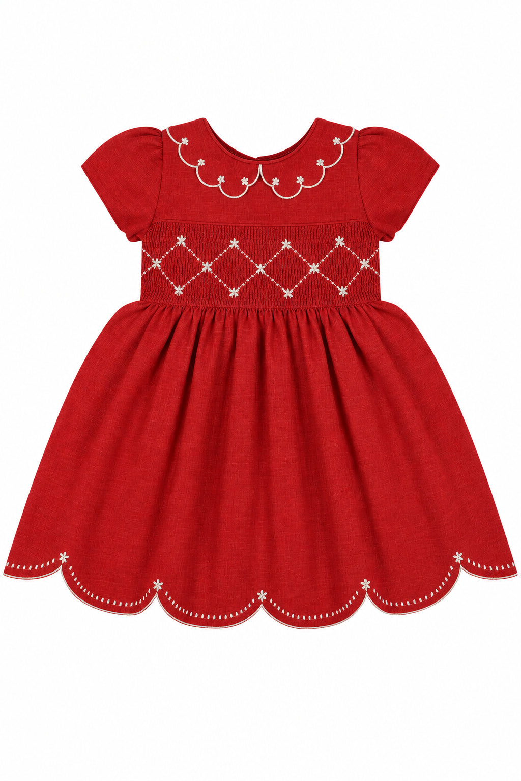 Vestido Casinha de Abelha Gola Festonê Vermelho