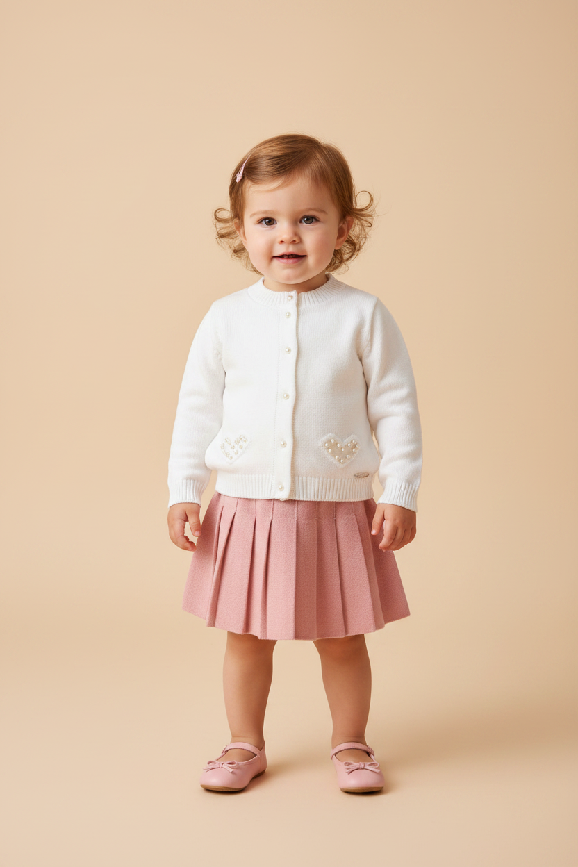 Cardigan Bebê Menina em Tricô com Perolas