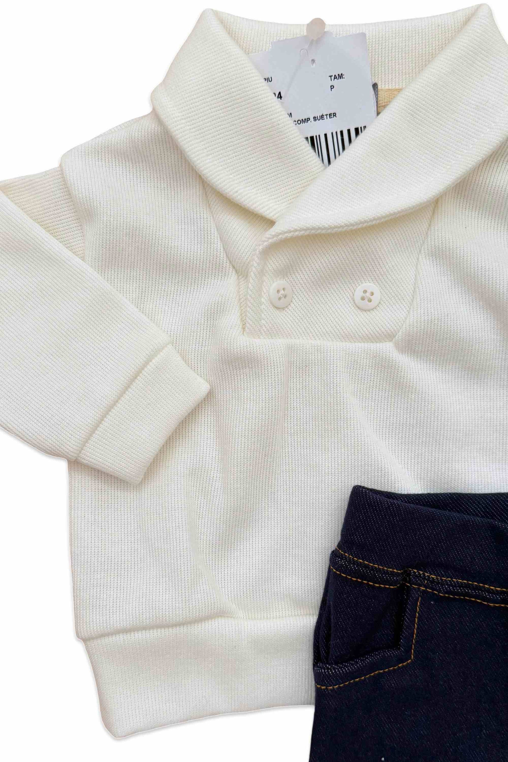 Conjunto Bebê Menino Calça Jeans e Suéter Off White — foto 3