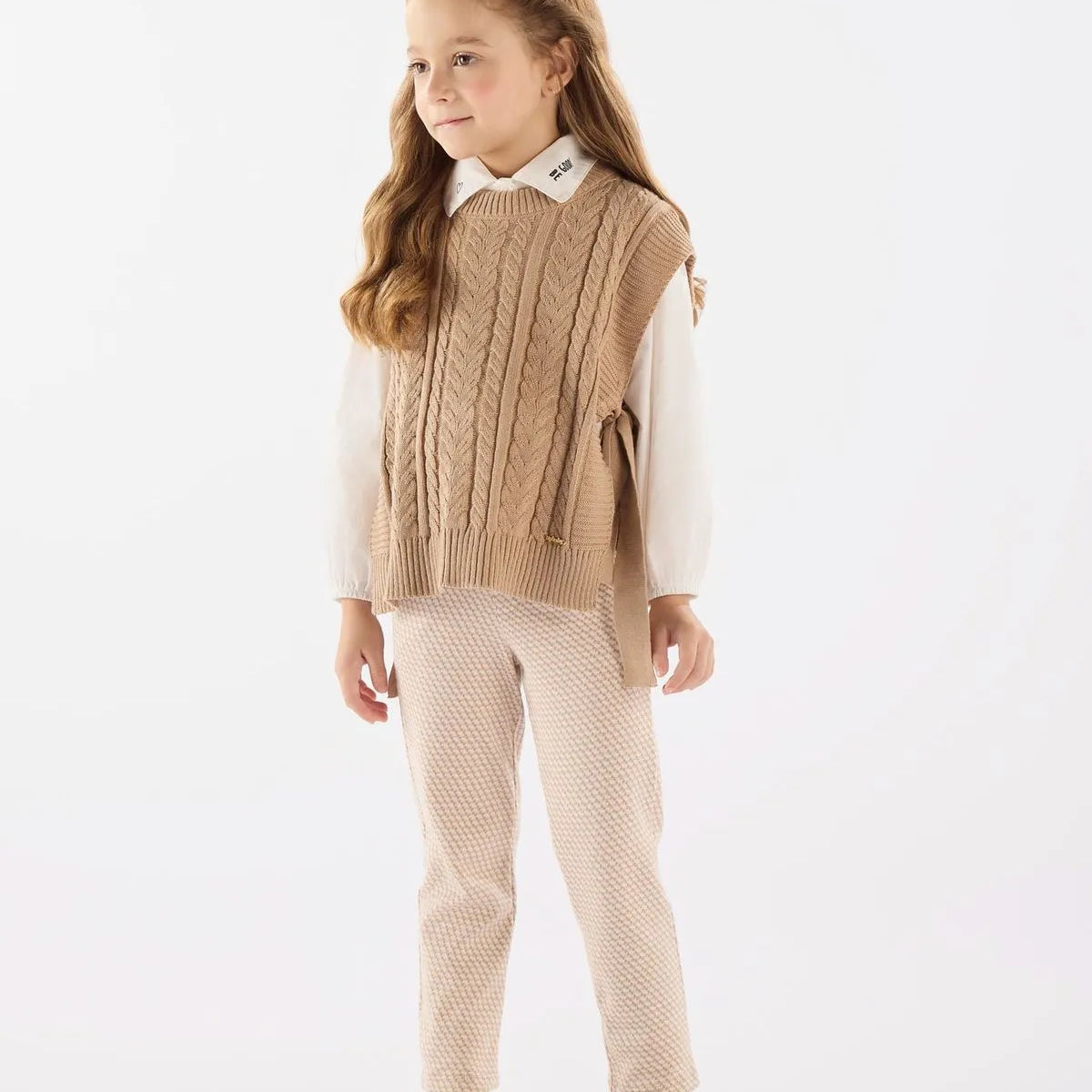 Calça em Malha Jacquard Caqui para Meninas — foto 1