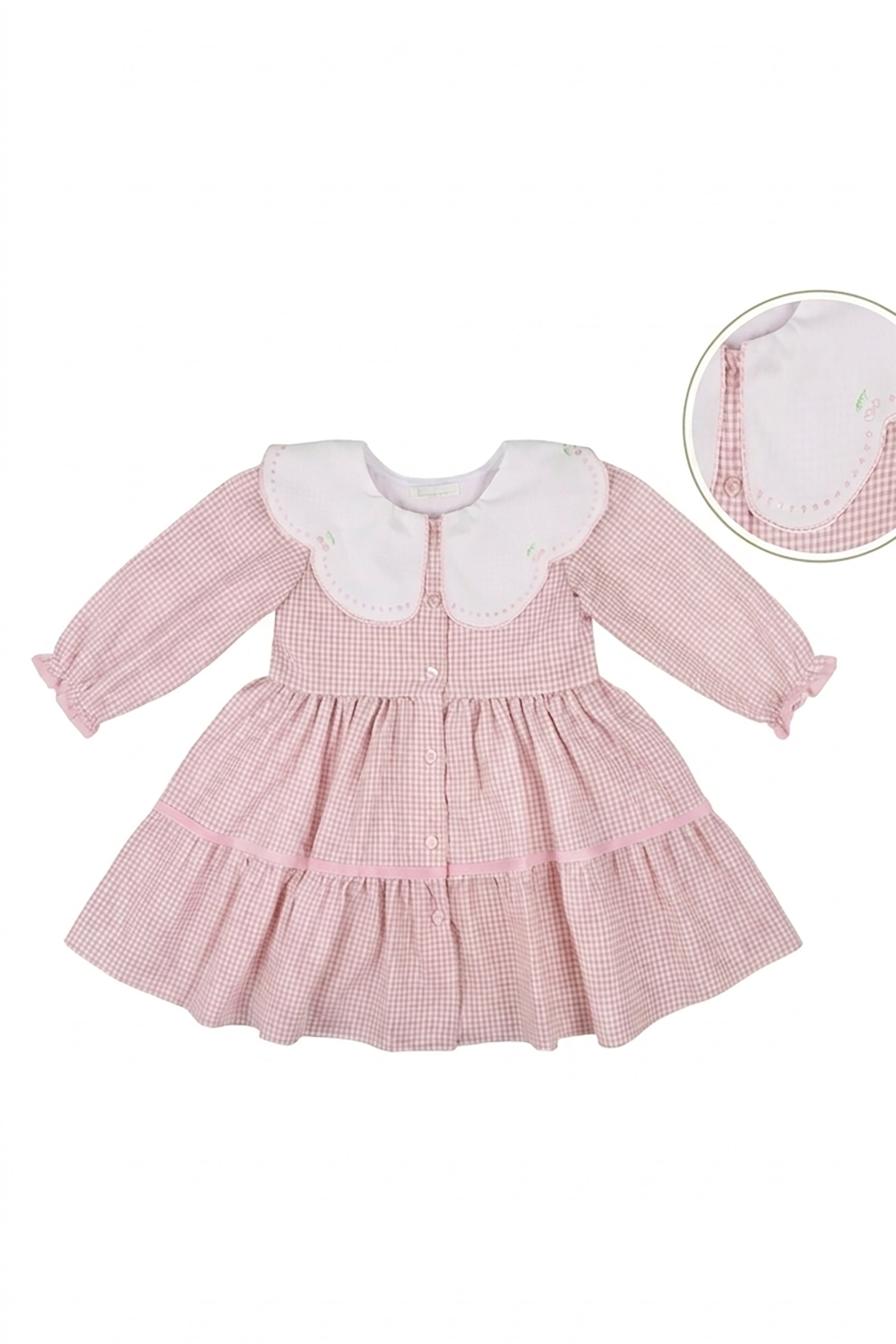 Vestido Vichy Rosa com Gola Bordada de Cerejas — foto 4