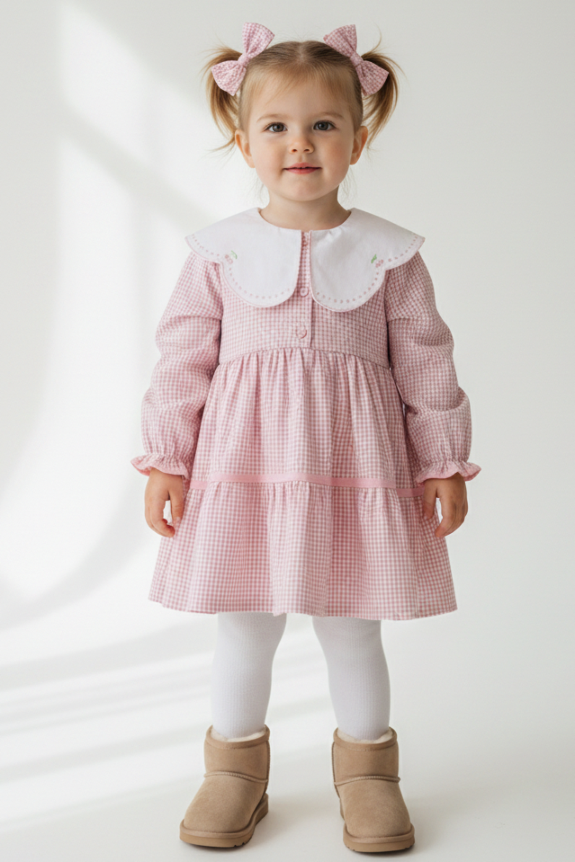 Vestido Vichy Rosa com Gola Bordada de Cerejas — foto 3