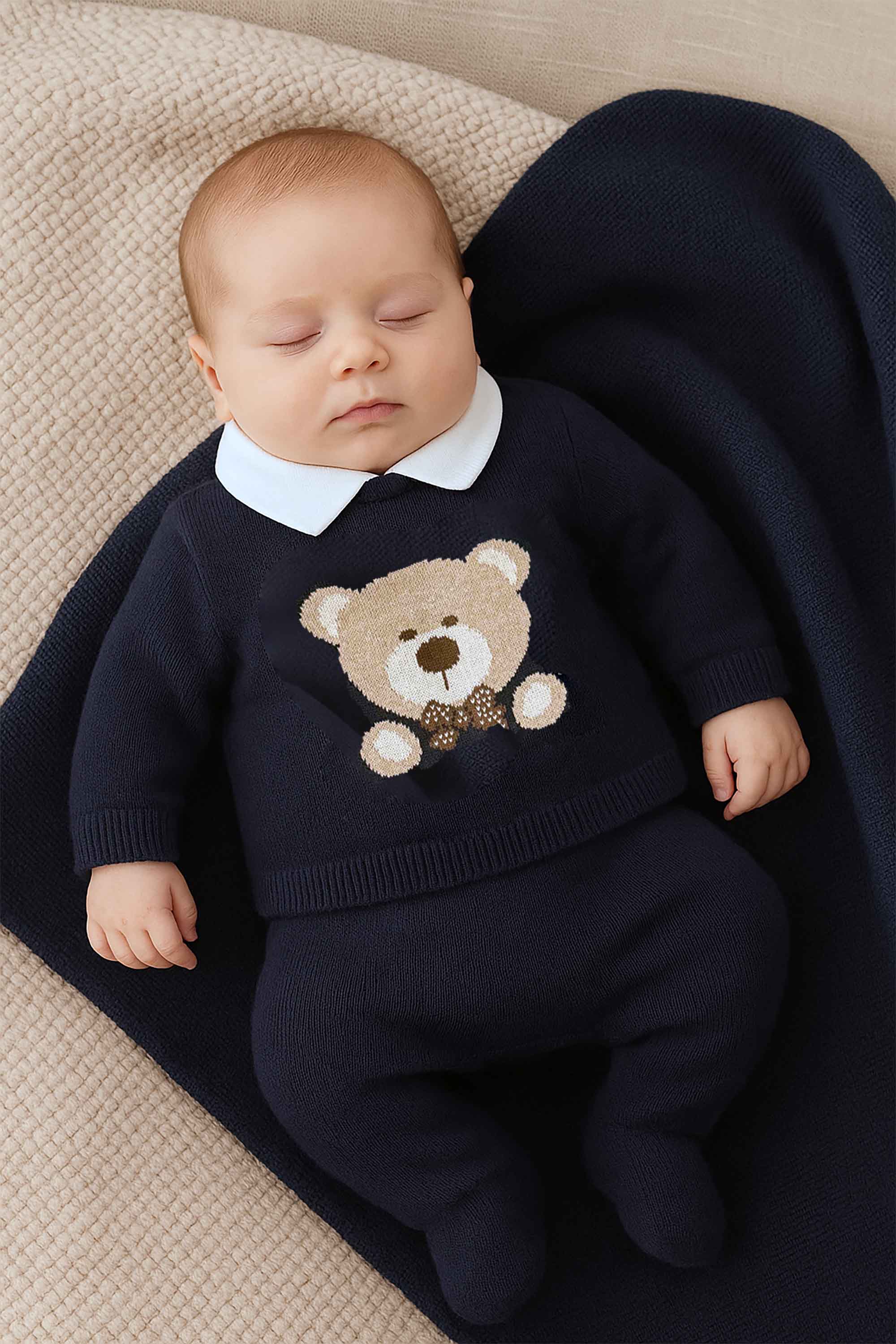 Macacão Maternidade Tricô Urso Azul Marinho Profundo — foto 1