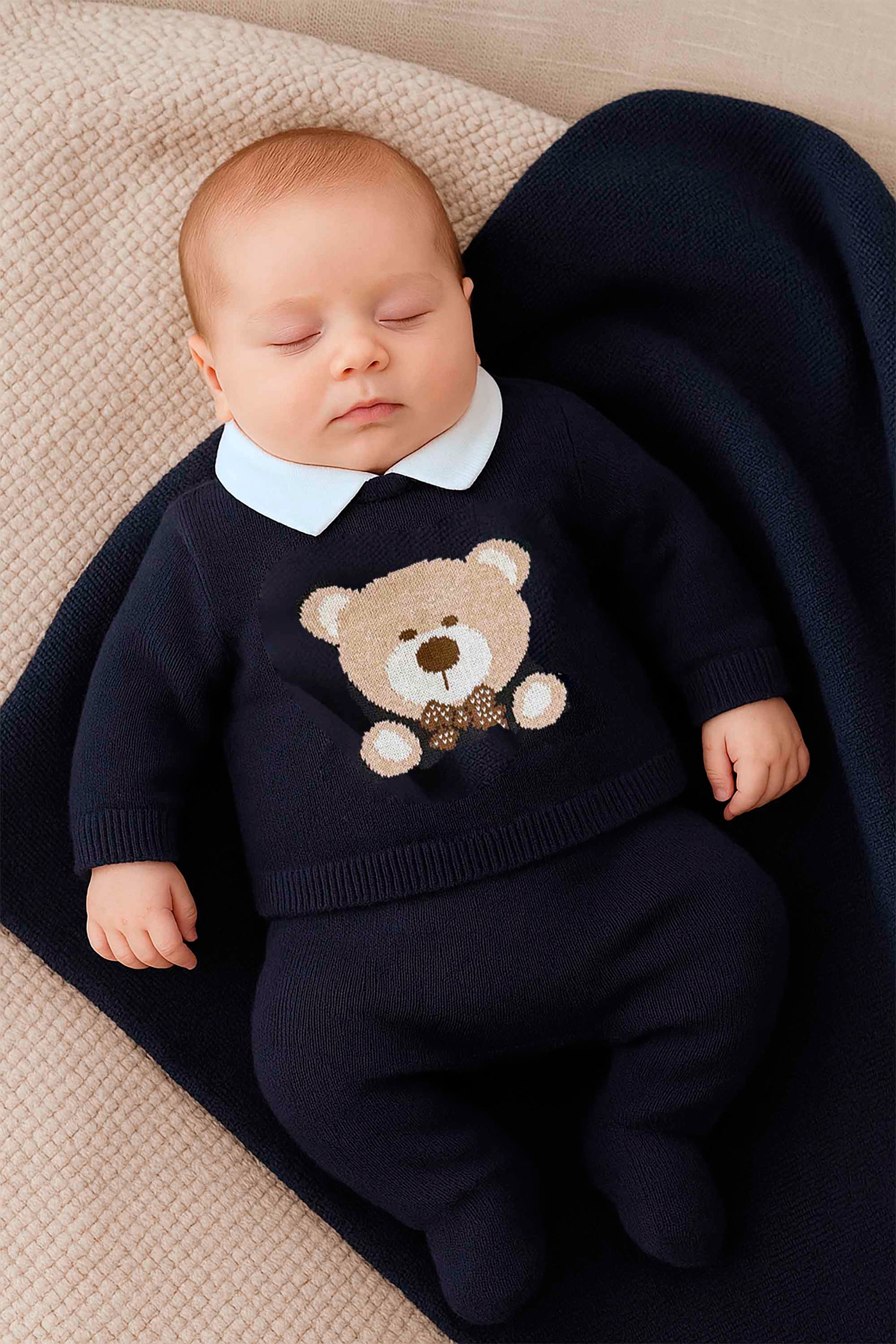 Macacão Maternidade Tricô Urso Azul Marinho Profundo — foto 1