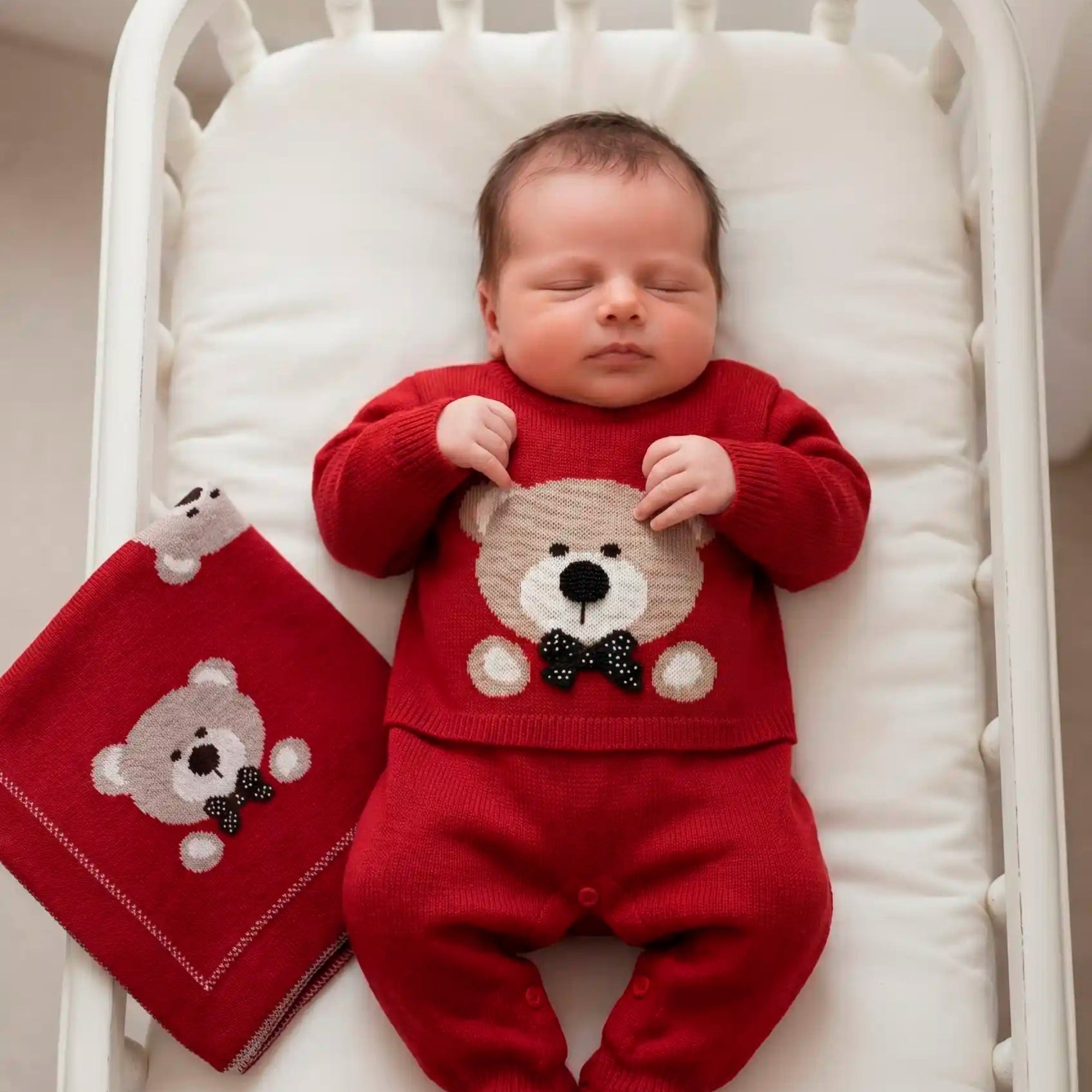 Macacão para Maternidade em Tricô Urso Vermelho — foto 1