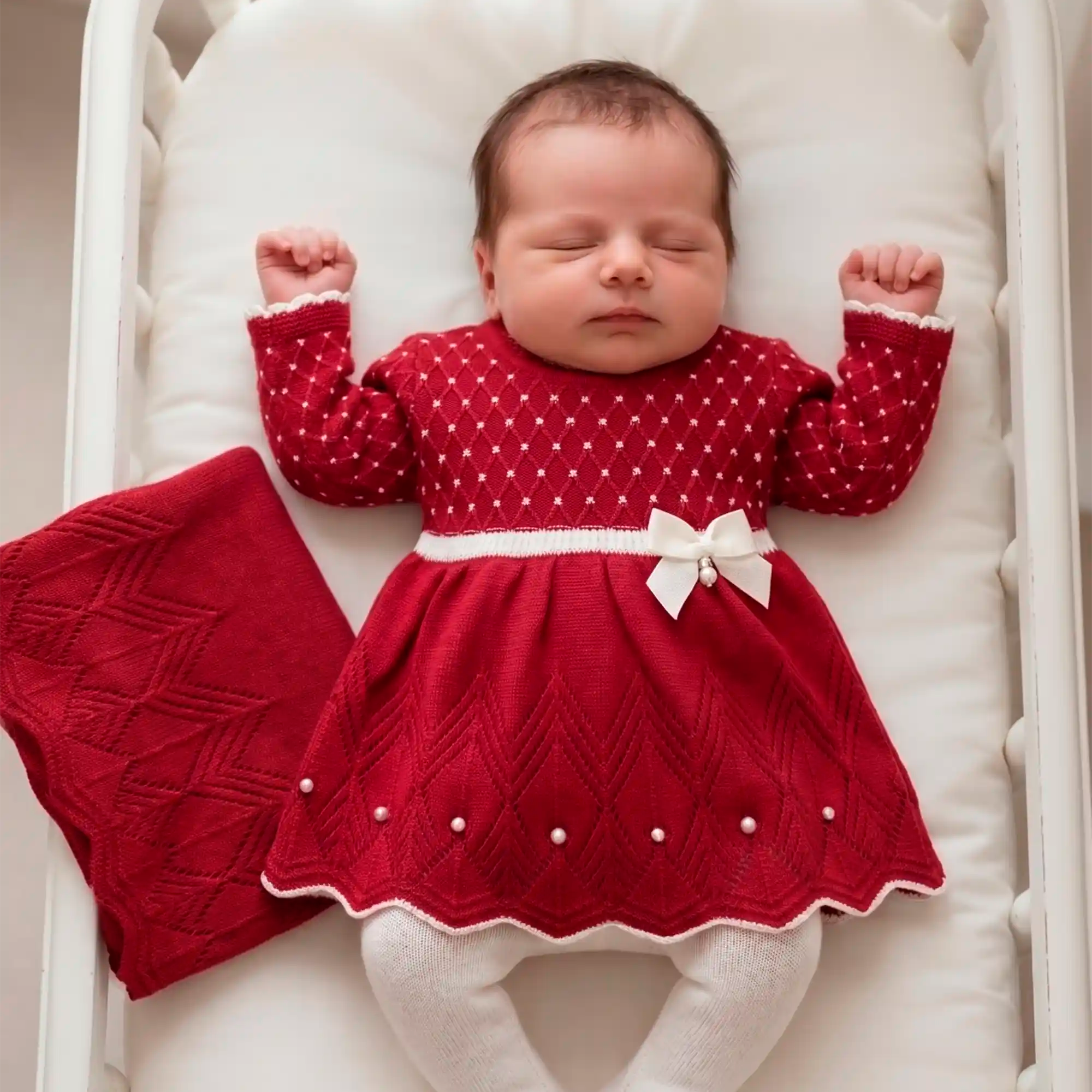 Saída de Maternidade Vestido Casinha de Abelha Vermelho — foto 1