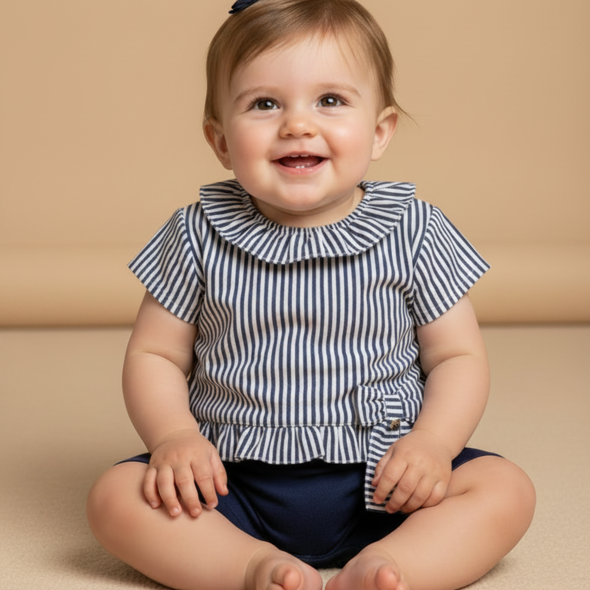 Macacão Bebê Menino Laço Listras Marinho — foto 1