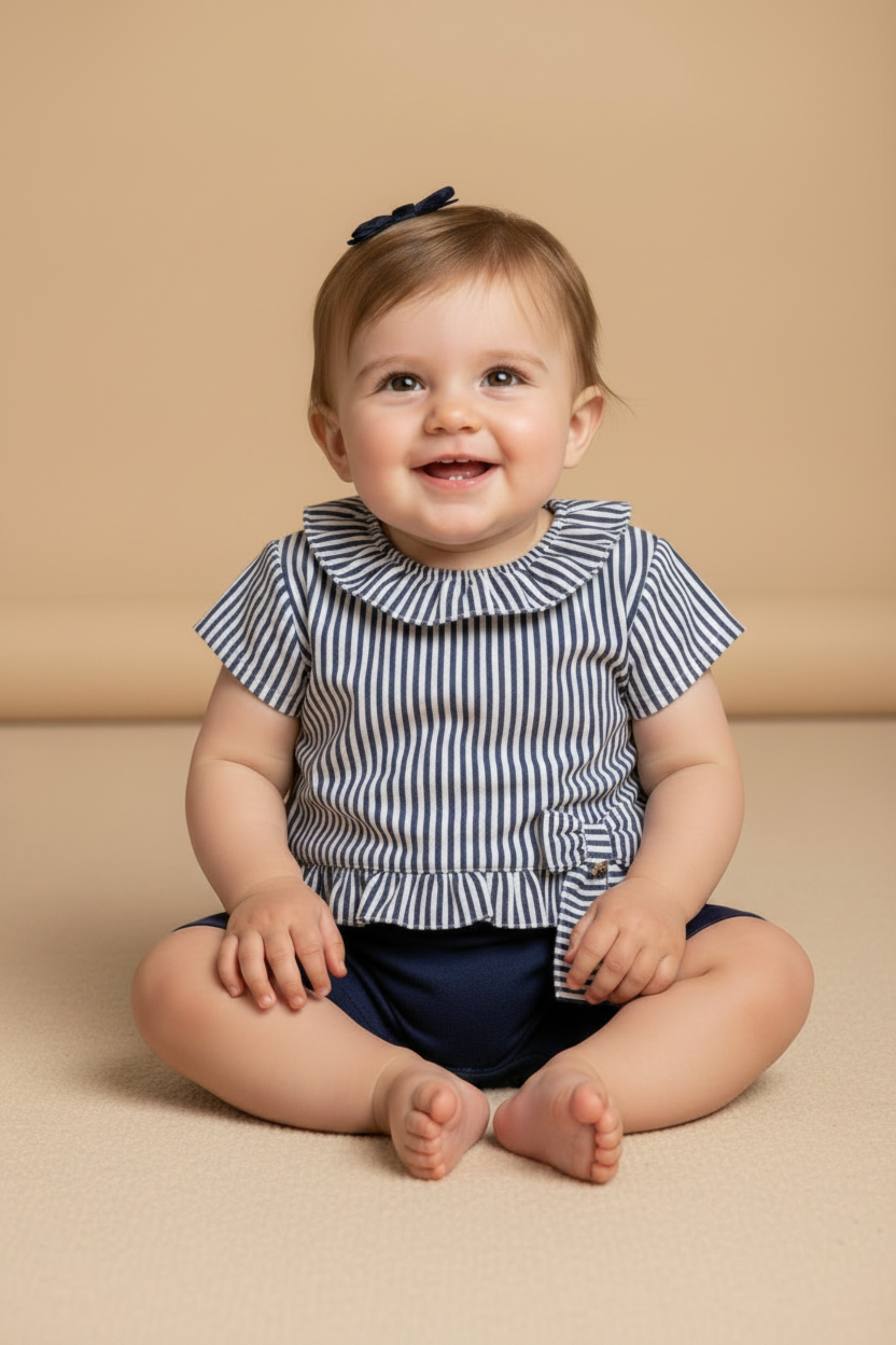Macacão Bebê Menino Laço Listras Marinho — foto 1