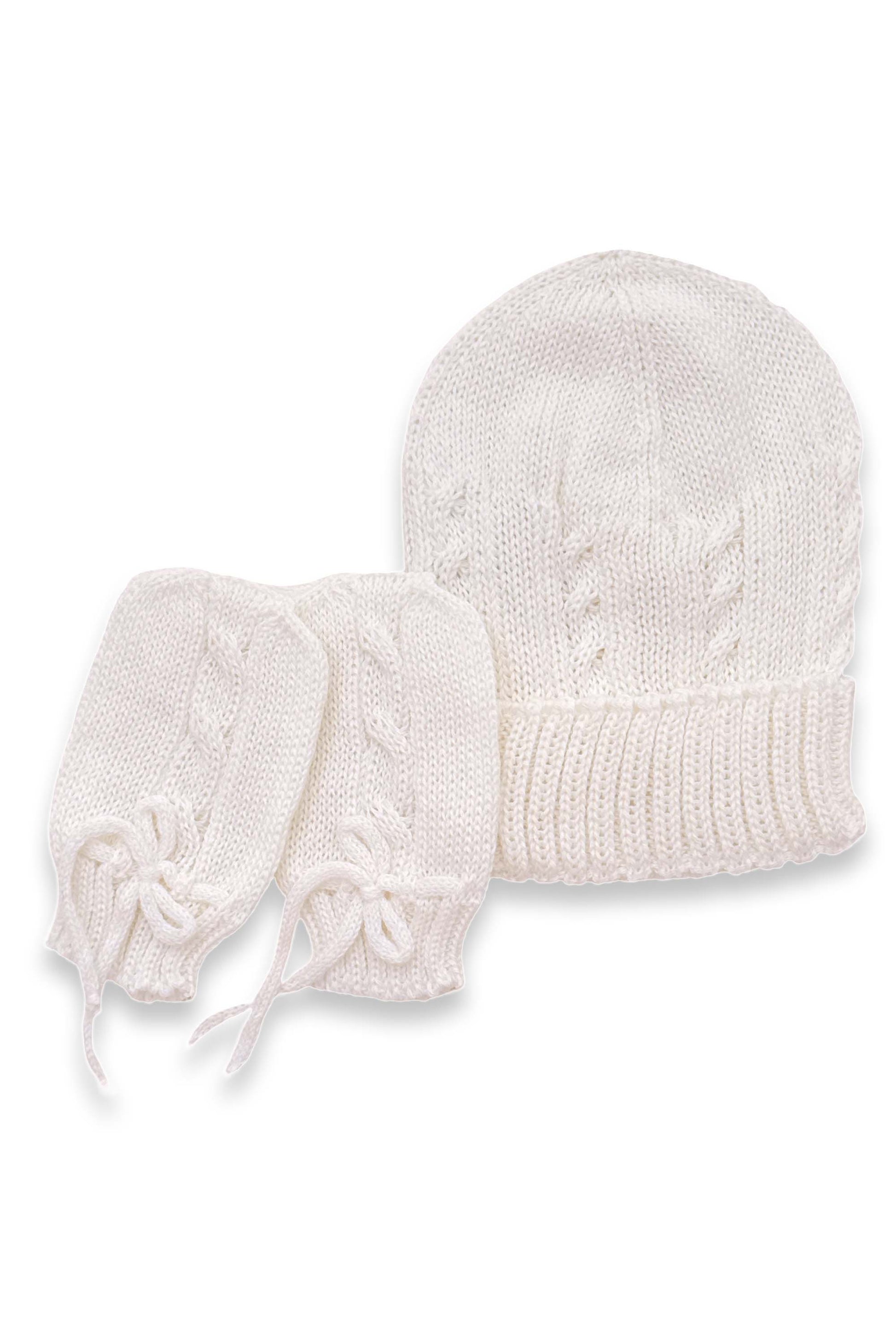 Kit Gorro e Luva Tricô Recém-Nascido Off White — foto 2