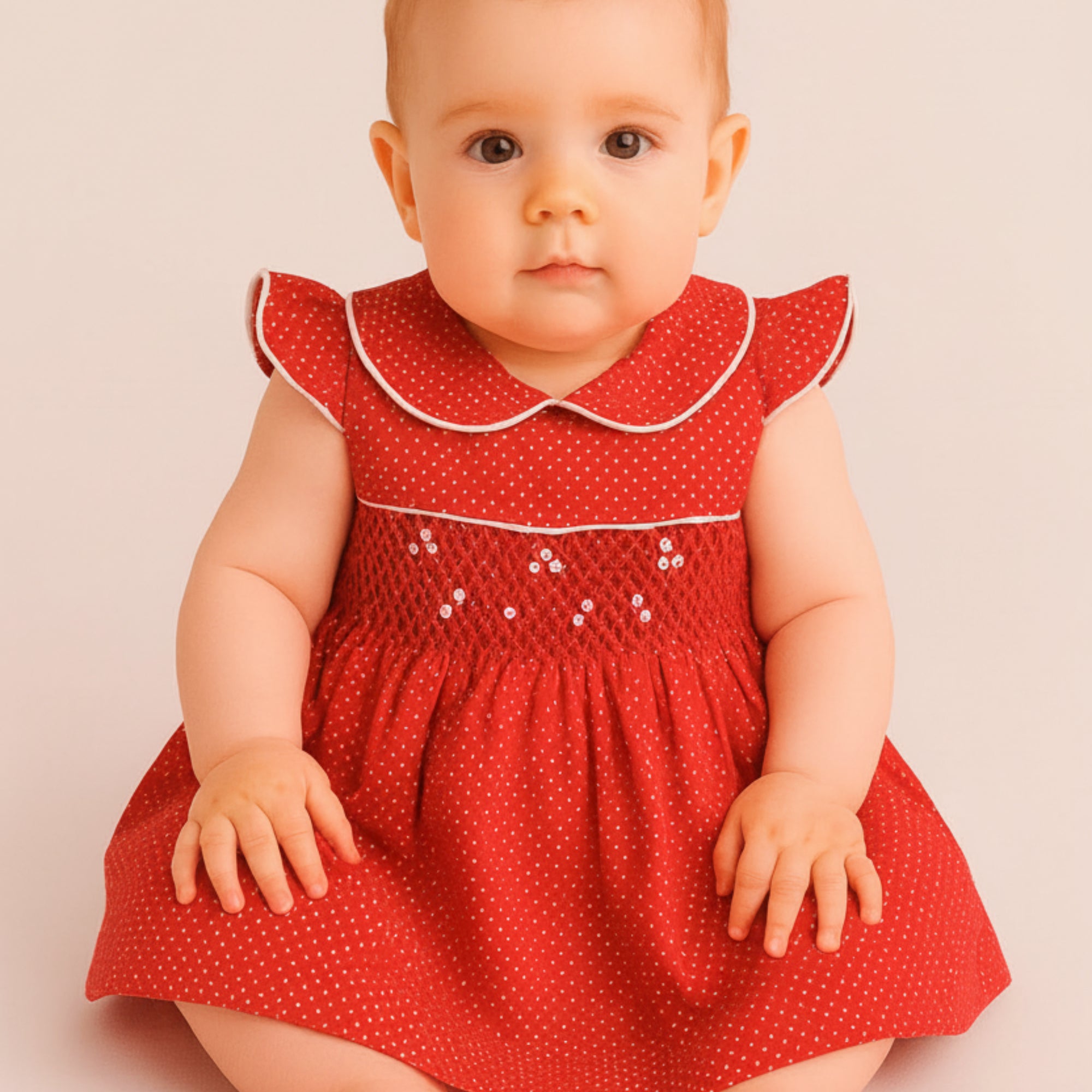 Vestido Casinha de Abelha Bebê Poá Vermelho — foto 1