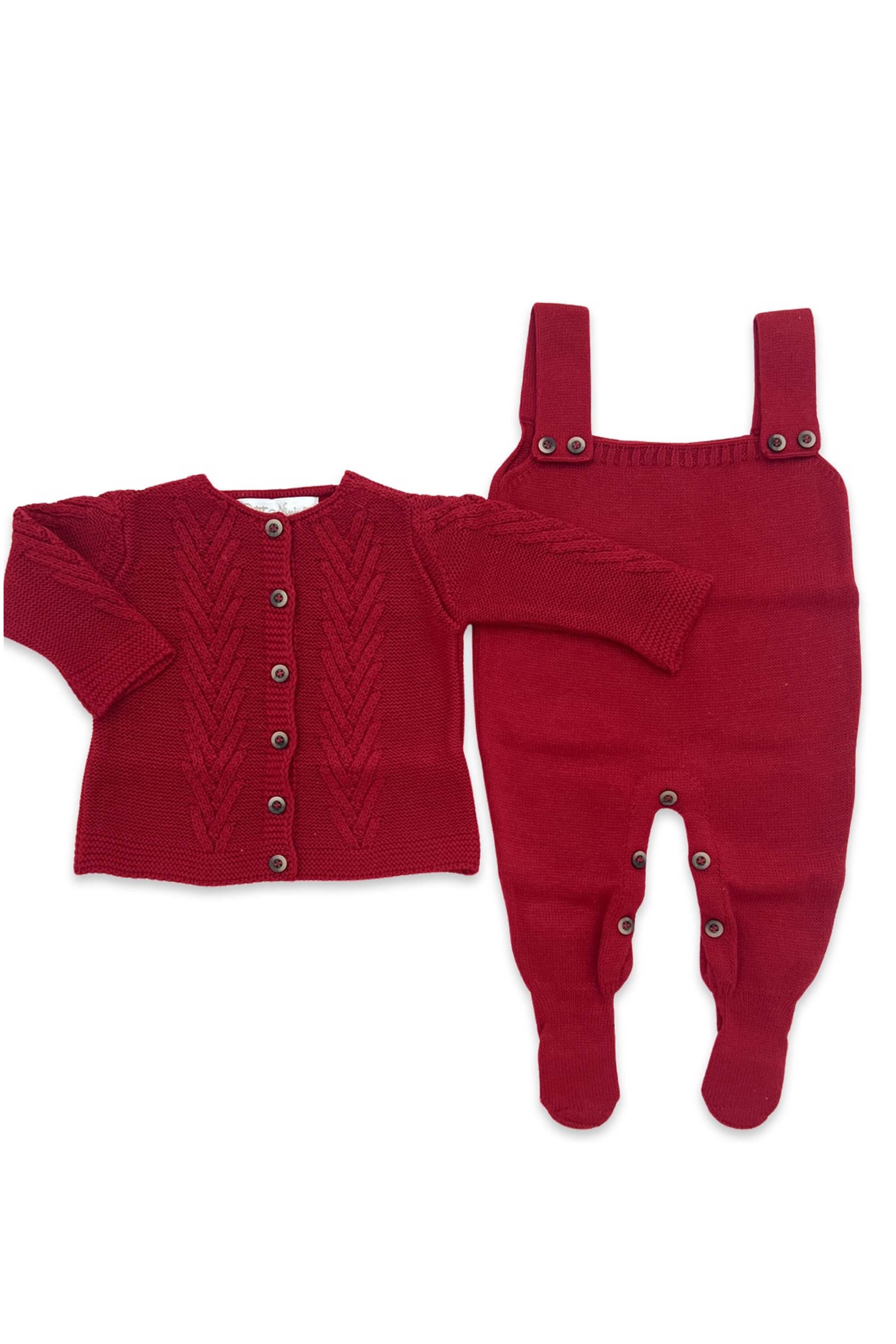 Conjunto Maternidade Jardineira e Casaquinho Tricô Ariel Vermelho — foto 2