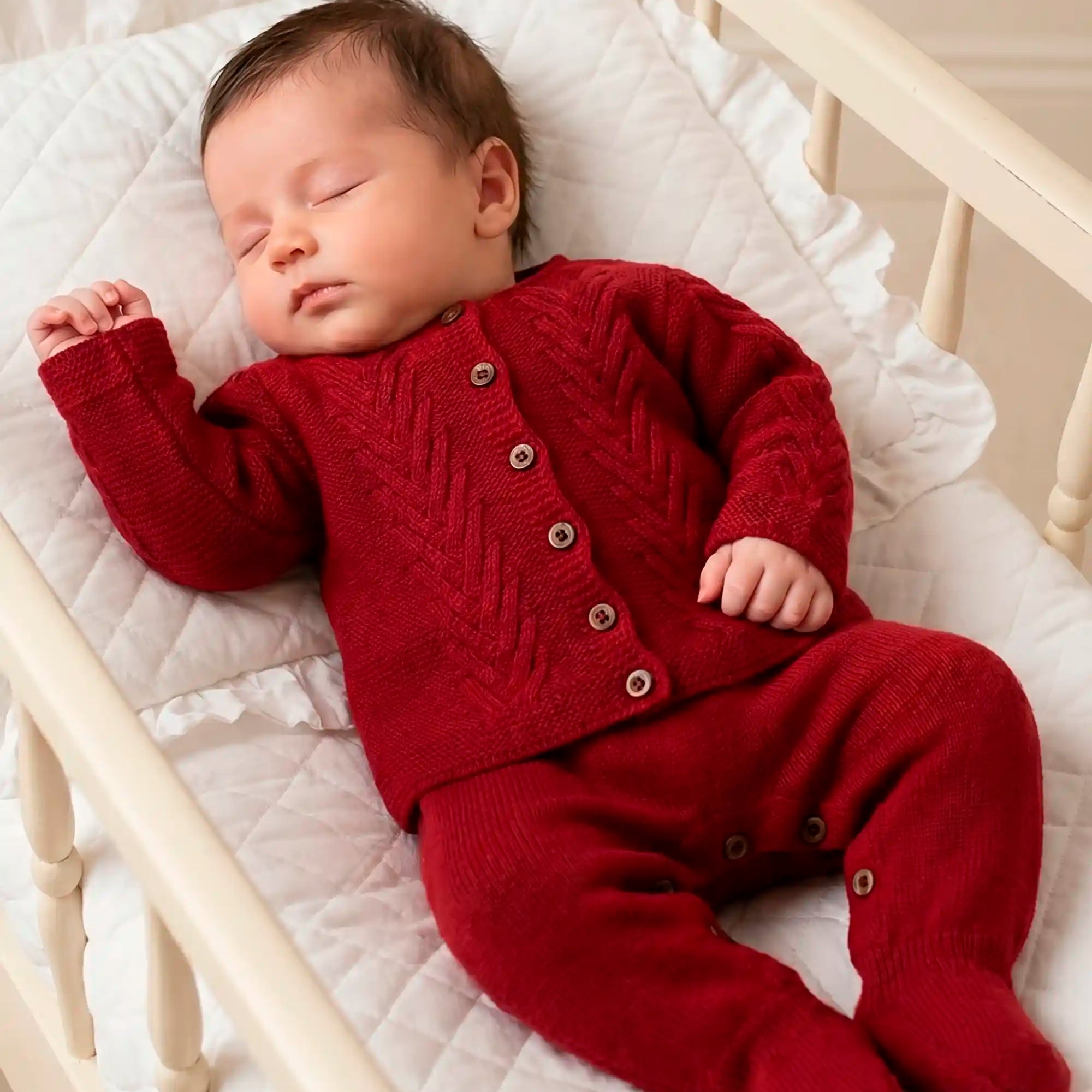 Conjunto Maternidade Jardineira e Casaquinho Tricô Ariel Vermelho — foto 1