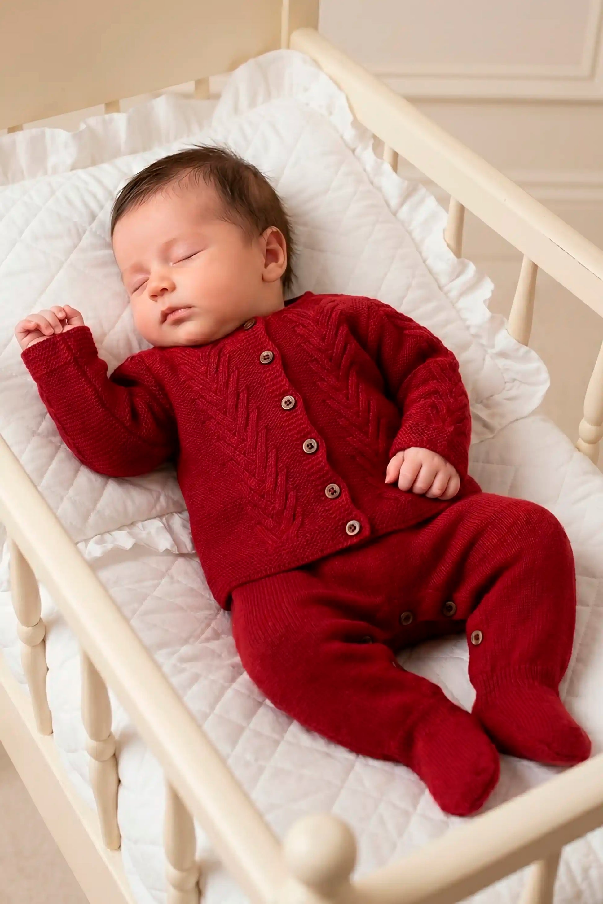 Conjunto Maternidade Jardineira e Casaquinho Tricô Ariel Vermelho — foto 1