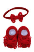 Kit de Sapatinho de Tricô e Faixa para Bebê Vermelho — foto 1