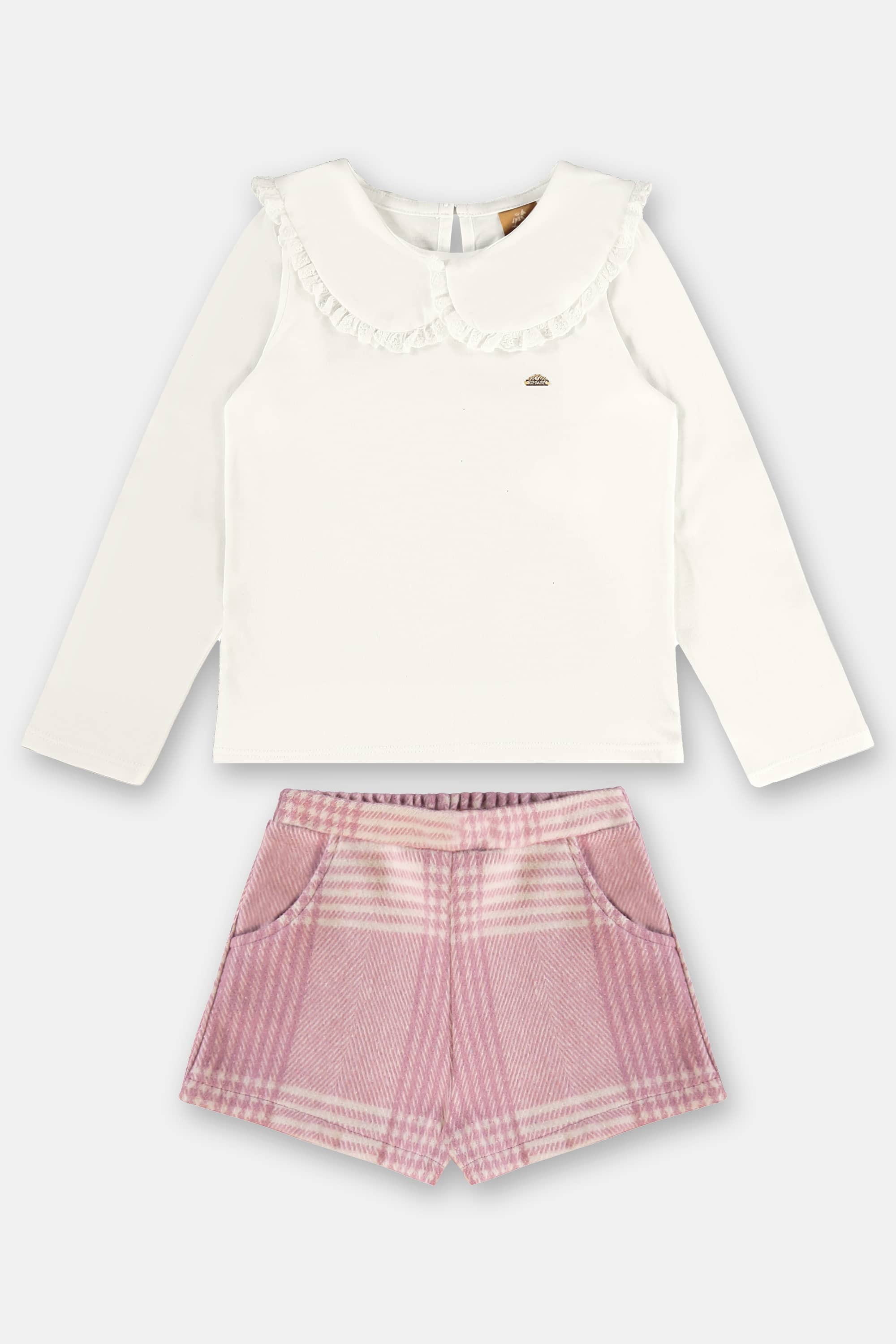 Conjunto Infantil Blusa Manga Longa e Shorts Xadrez para Meninas — foto 2