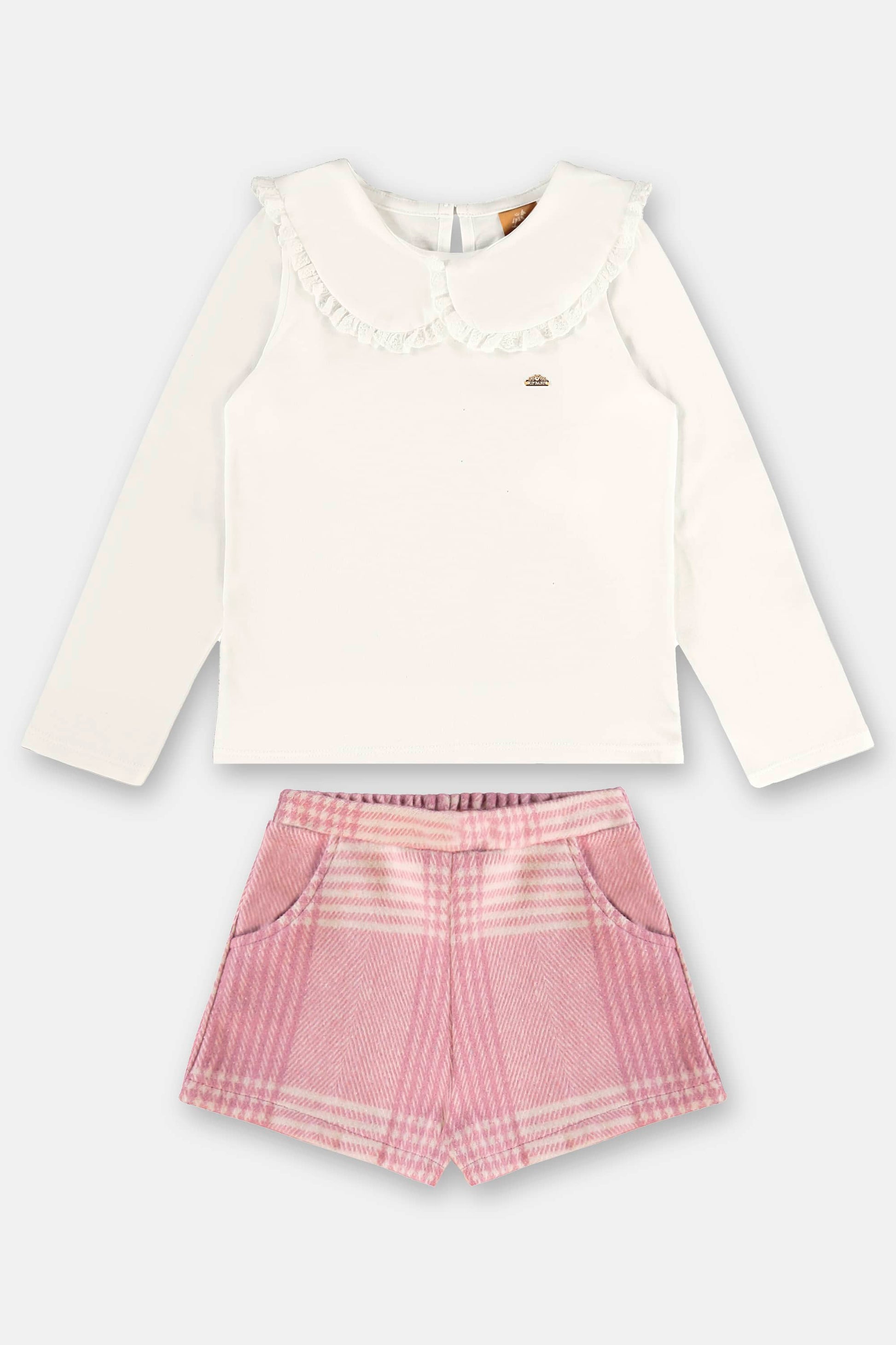 Conjunto Infantil Blusa Manga Longa e Shorts Xadrez para Meninas — foto 2