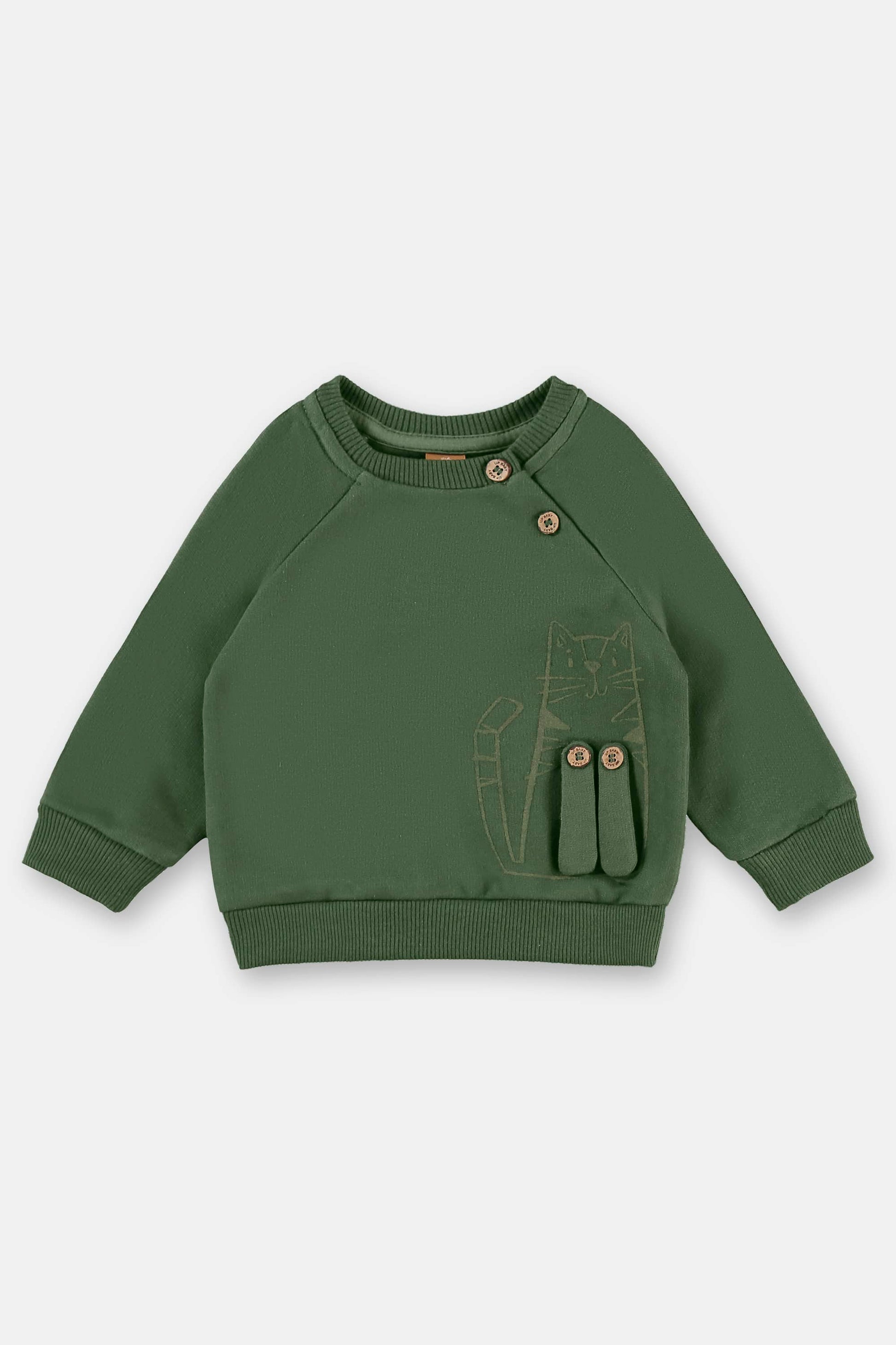 Conjunto de Moletom Infantil Blusão e Calça Verde Estampa Gato para Meninos — foto 4