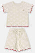 Conjunto Menina Blusa e Shorts em Tricô Bege com Detalhe Vermelho — foto 3