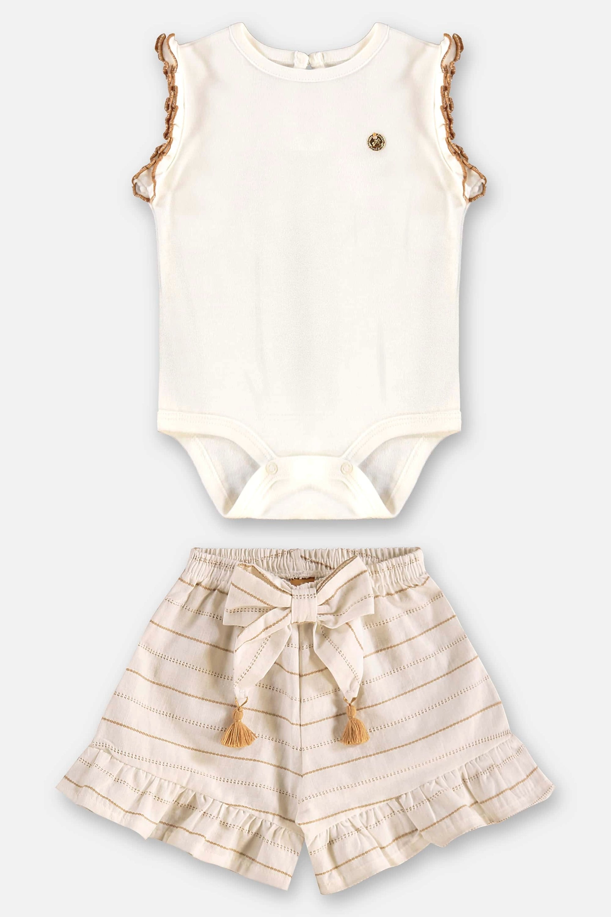 Conjunto Bebê Menina Body Regata e Shorts Bege — foto 3