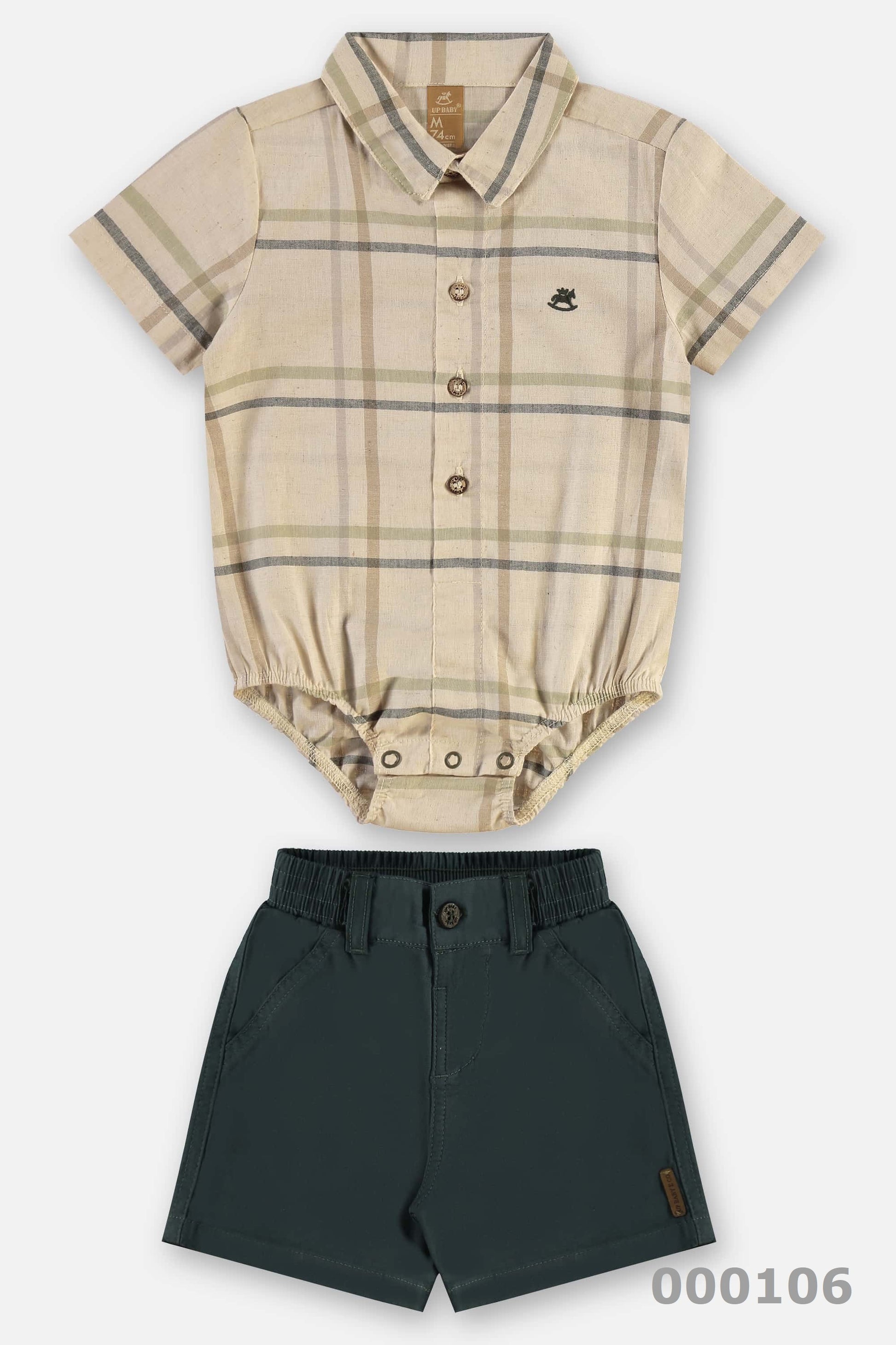 Conjunto Bebê Menino com Camisa Xadrez e Bermuda Sarja — foto 2