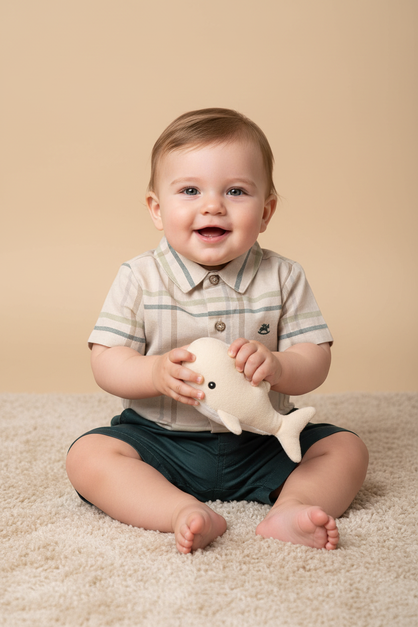 Conjunto Bebê Menino com Camisa Xadrez e Bermuda Sarja