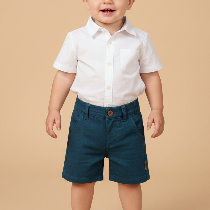 Bermuda Bebê Menino em Linho Azul Marinho