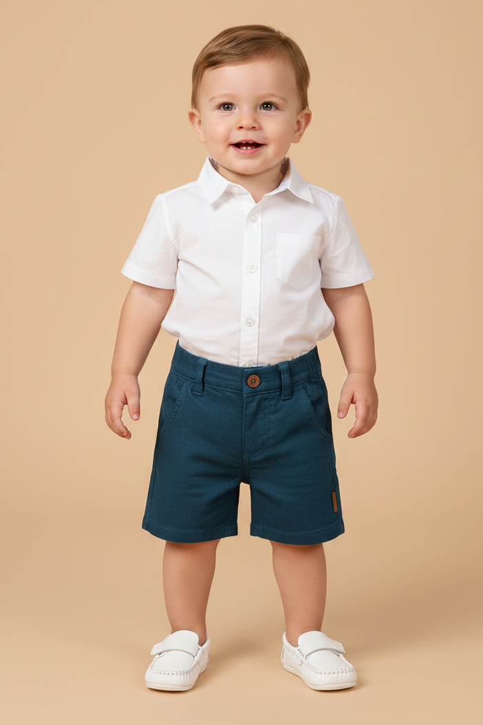 Bermuda Bebê Menino em Linho Azul Marinho