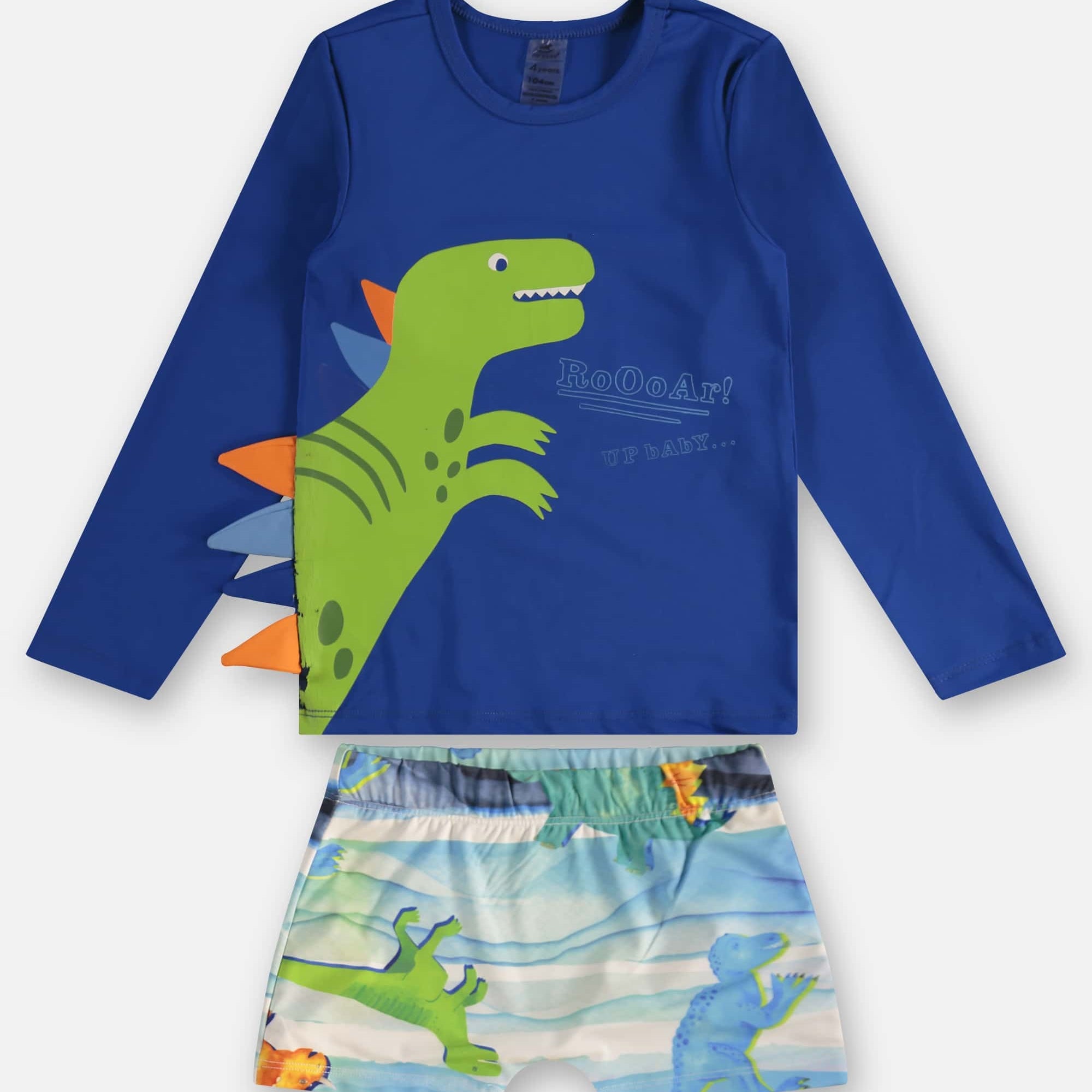 Conjunto Infantil Menino Camiseta e Sunga Boxer com UV Estampa Dinossauro — foto 1