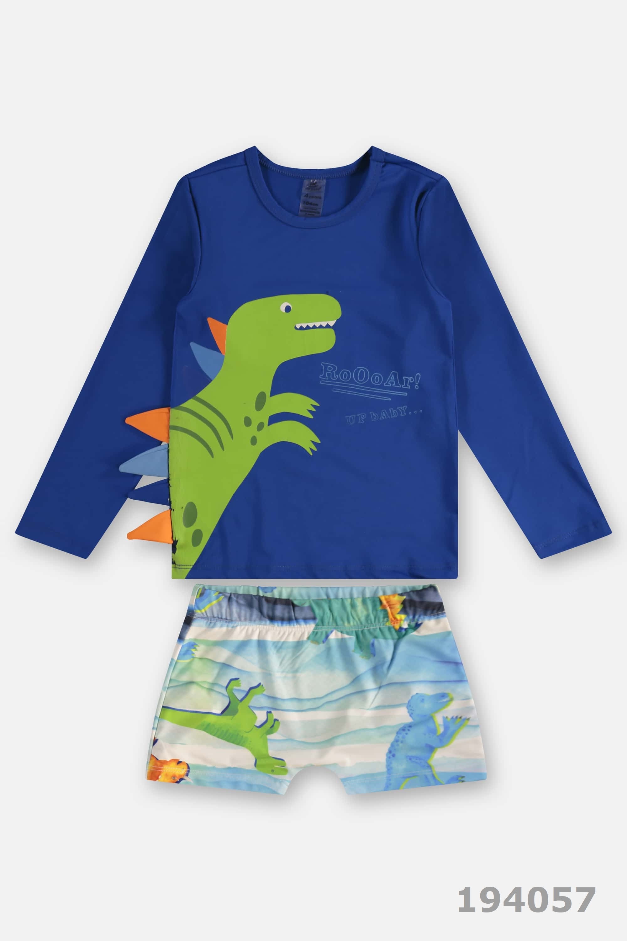 Conjunto Infantil Menino Camiseta e Sunga Boxer com UV Estampa Dinossauro — foto 1