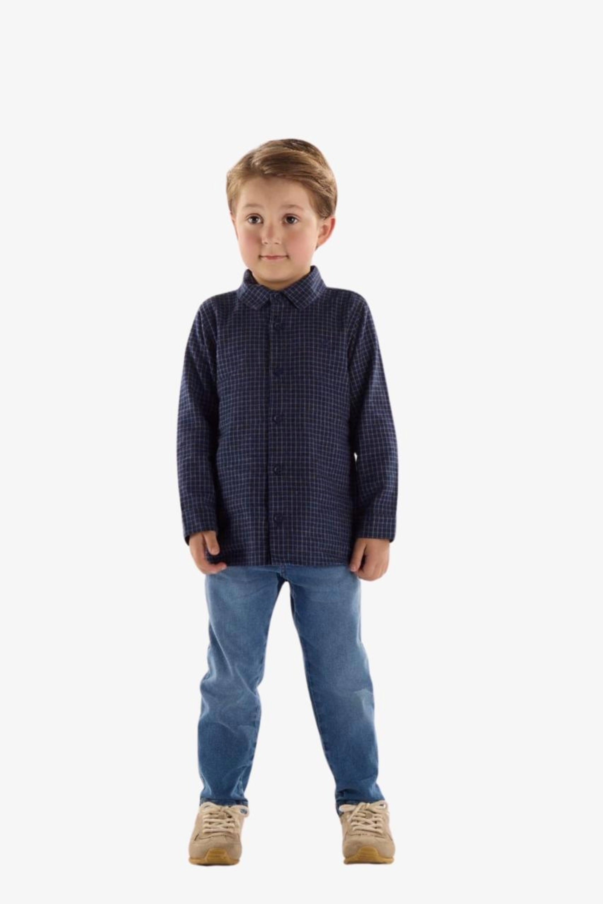 Camisa Infantil Xadrez Azul Manga Longa para Meninos — foto 1