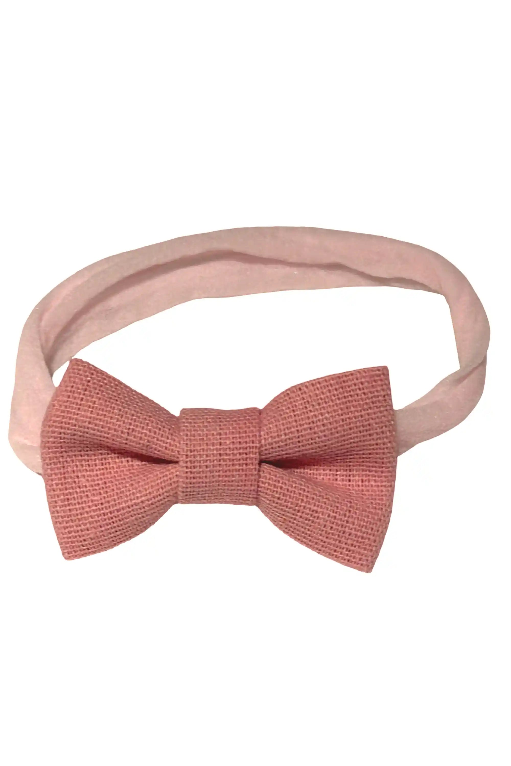 Faixa de Cabelo Bebê Rosa Siena com Laço em Linho — foto 1