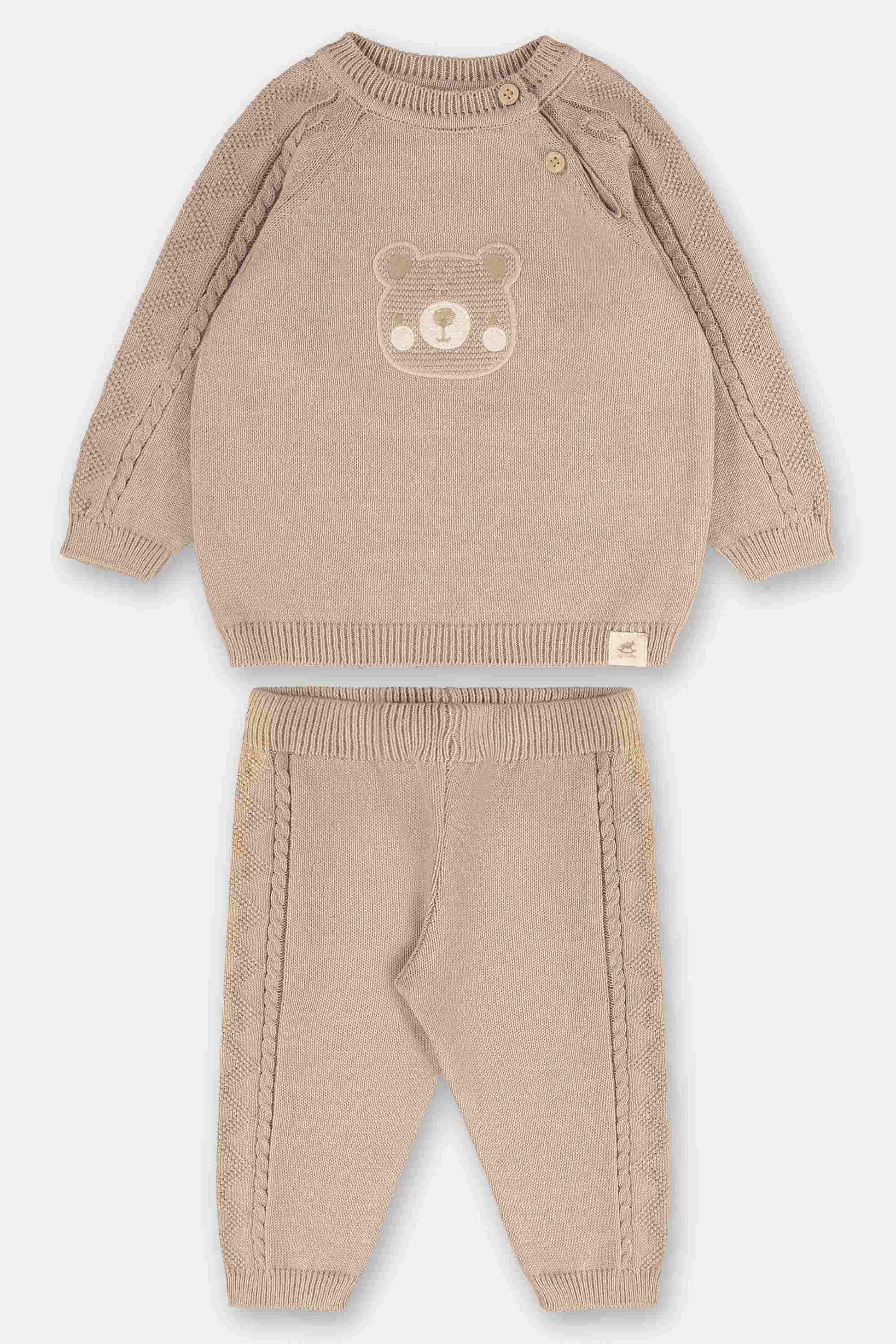 Conjunto Unissex Tricot Blusa e Calça Cor Aveia com Estampa de Ursinho — foto 2