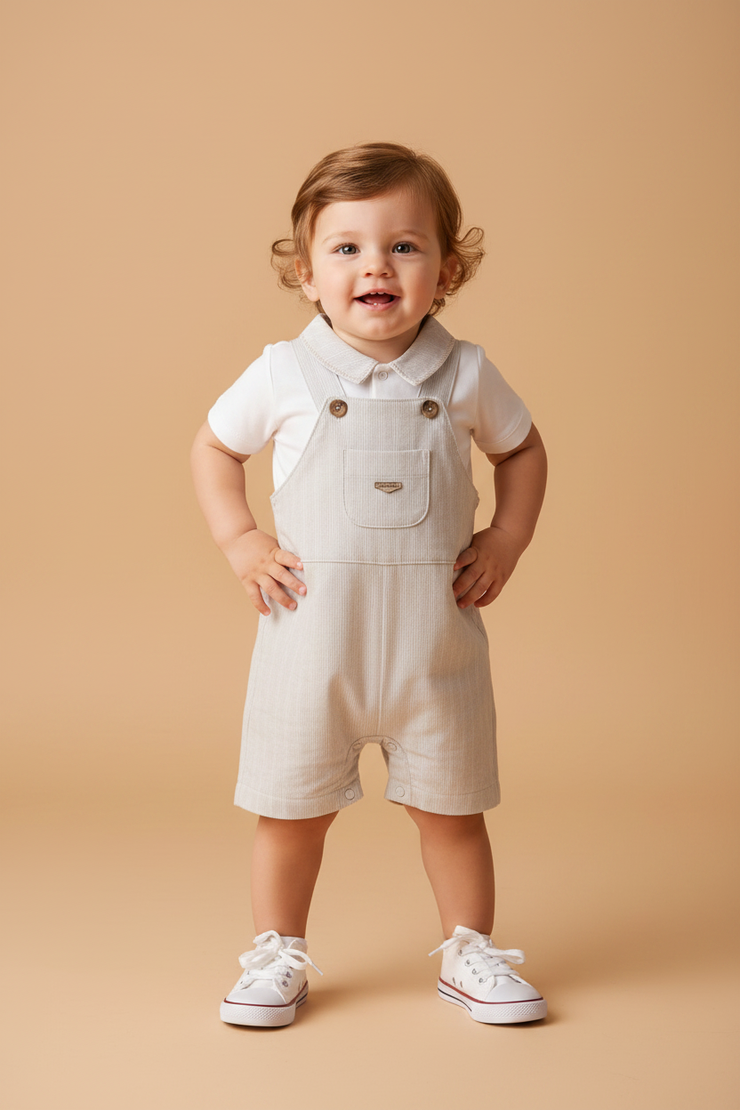 Conjunto Jardineira e Body Polo Zoo Off White