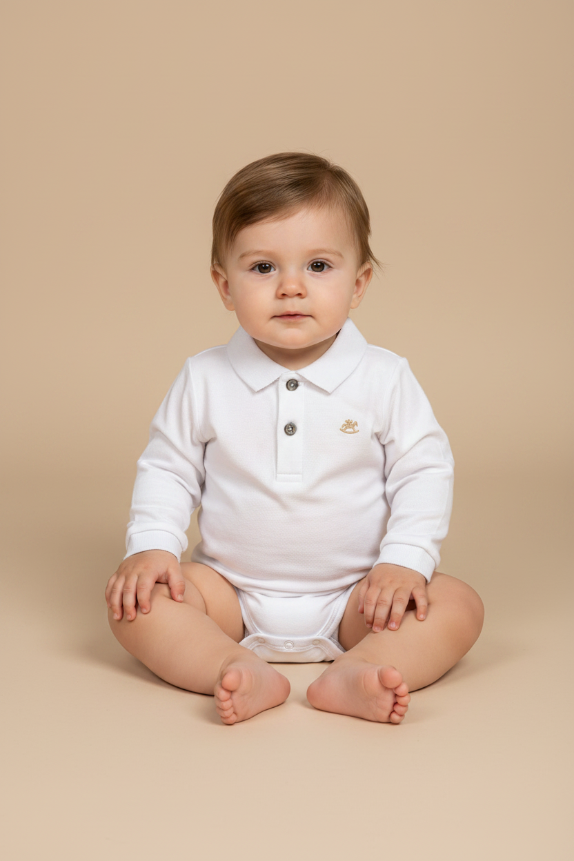 Body Polo Manga Longa Branco para Bebês — foto 3