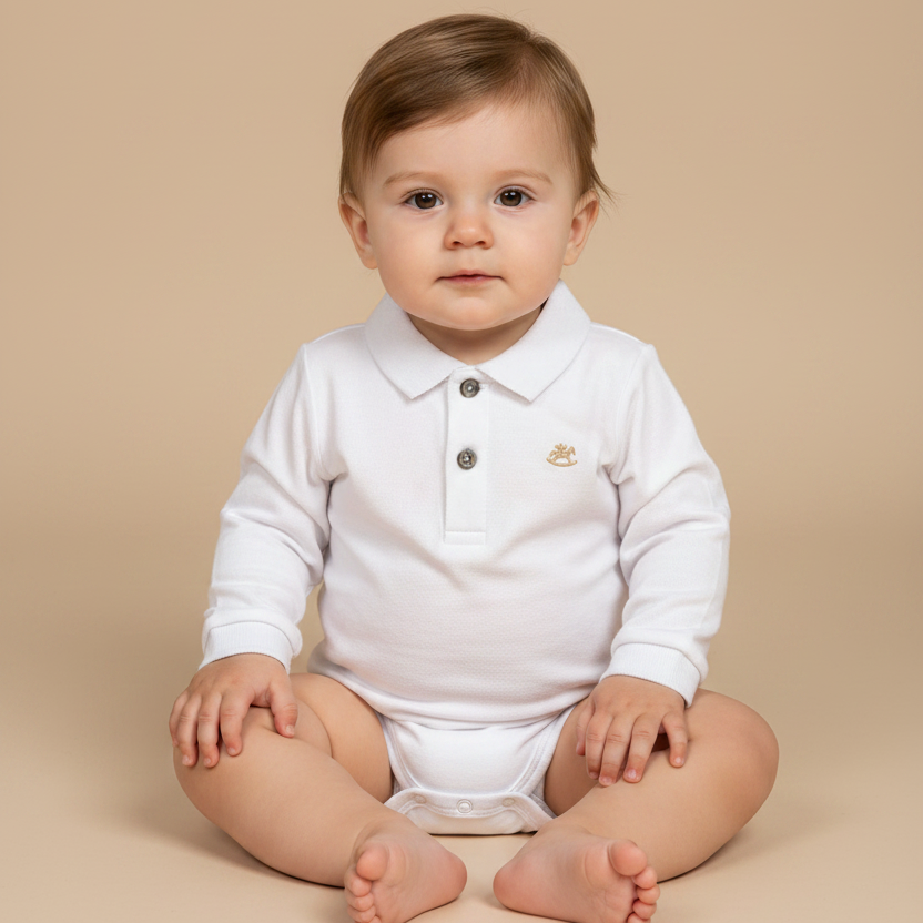 Body Polo Manga Longa Branco para Bebês — foto 3