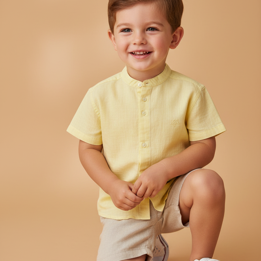 Camisa Infantil Linho Amarelo Manteiga