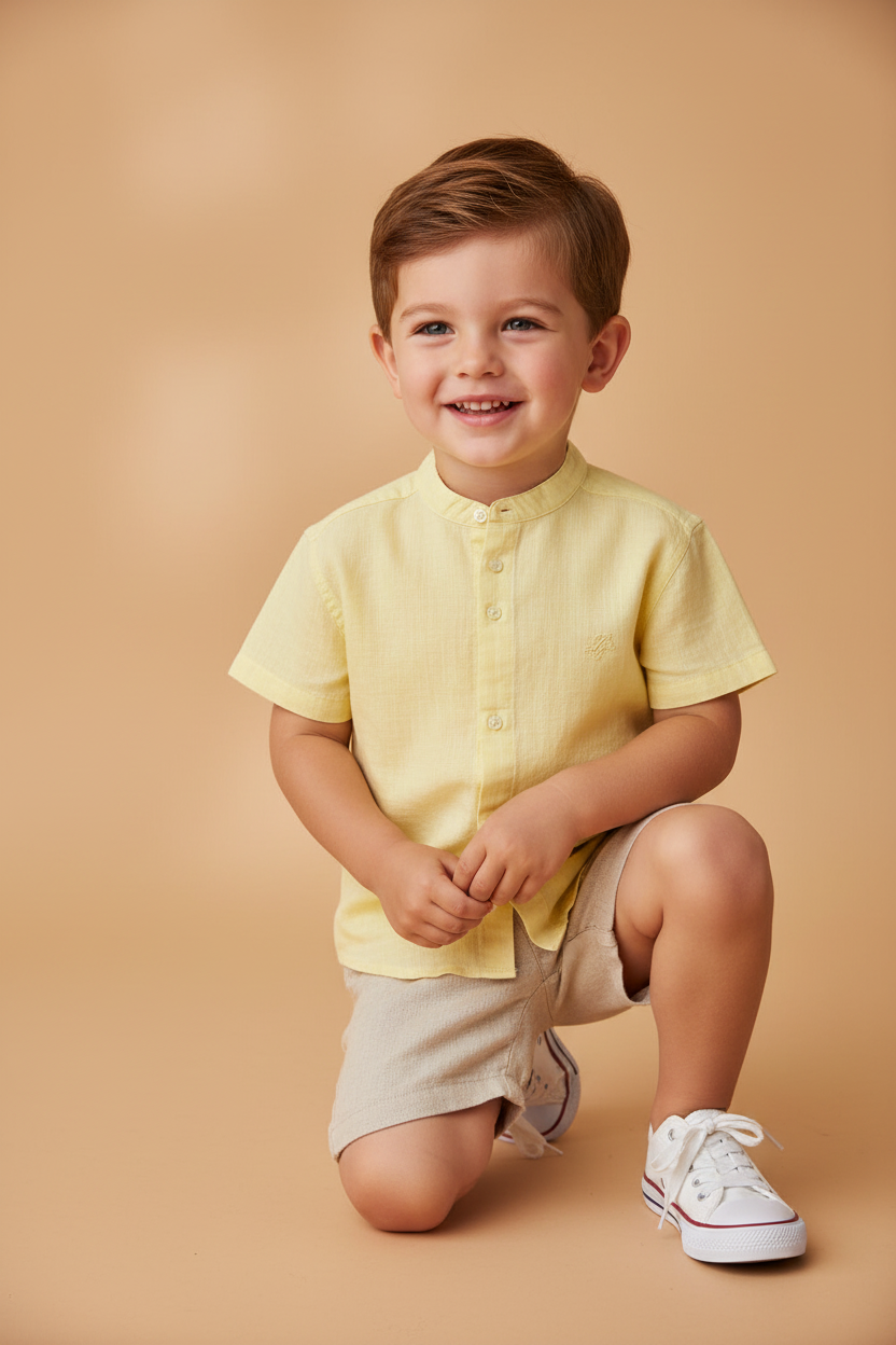 Camisa Infantil Linho Amarelo Manteiga