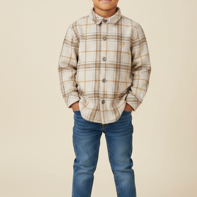 Camisa Infantil Masculina Xadrez Chelsea Areia
