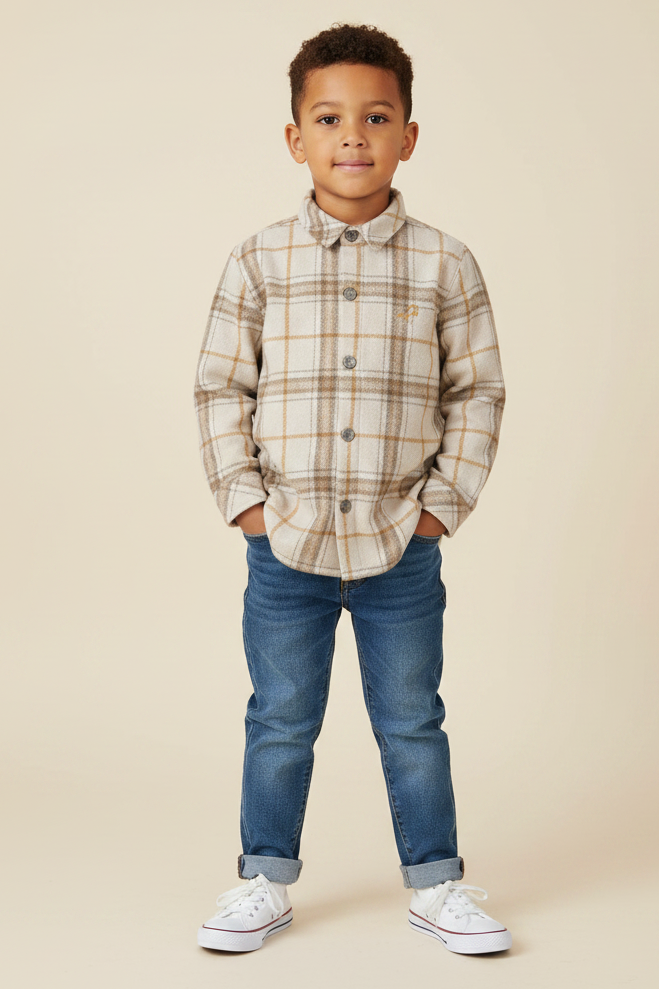 Camisa Infantil Masculina Xadrez Chelsea Areia