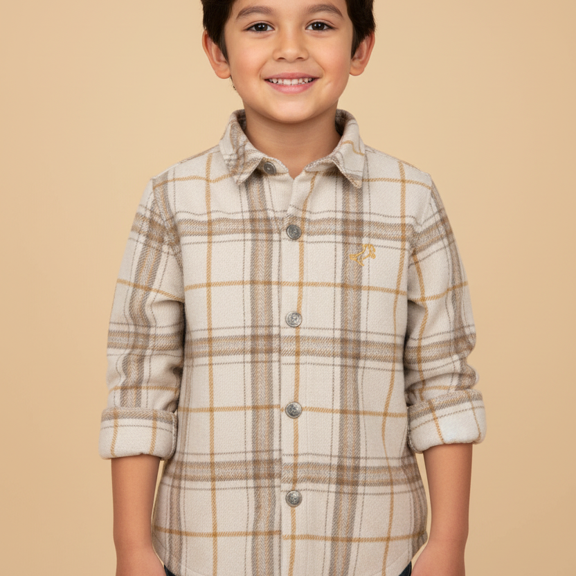 Camisa Infantil Masculina Xadrez Chelsea Areia — foto 3